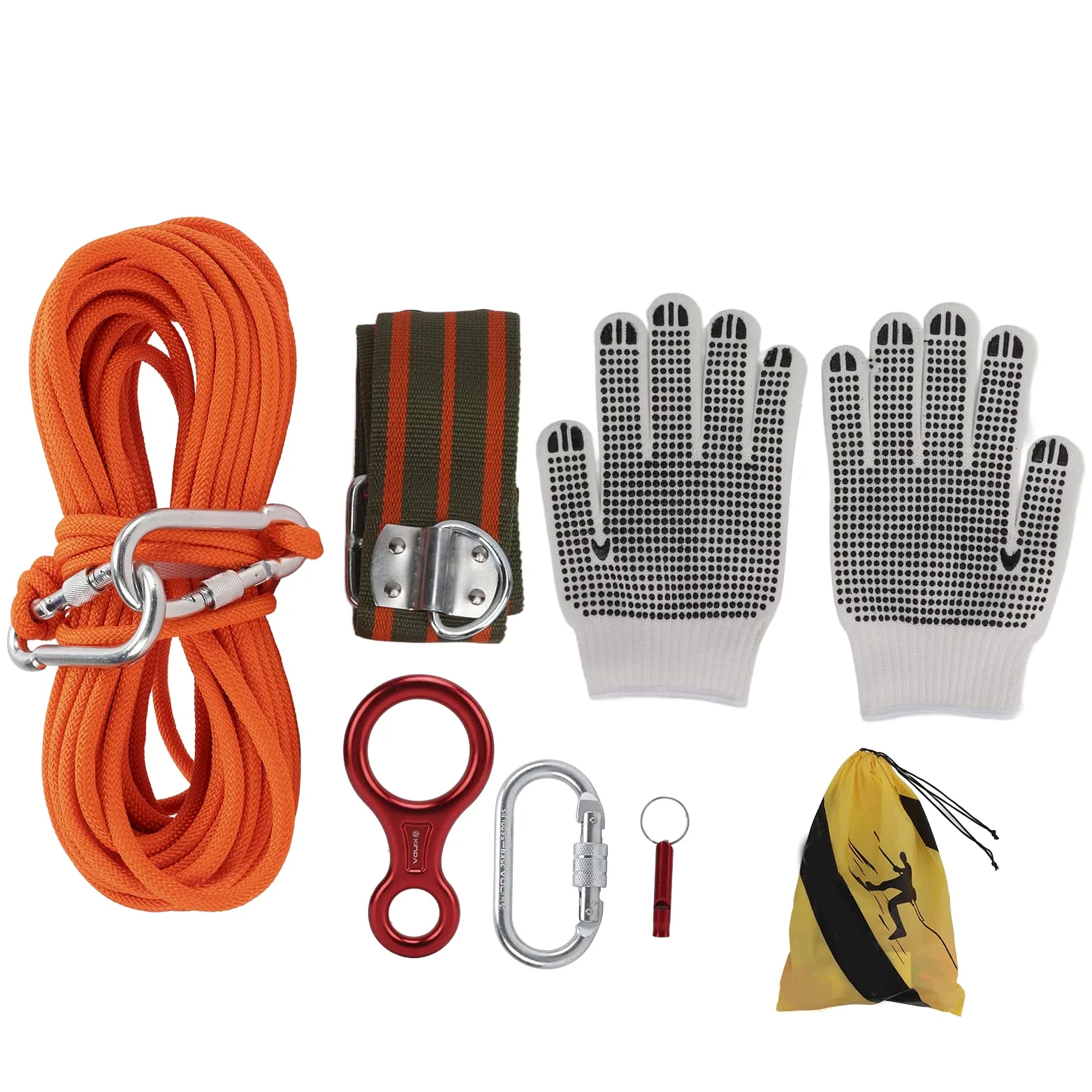 Akozon Kit de Cuerda de Escape de Emergencia de 49,2 Pies, Capacidad de Carga de 11 Nudos con Cinturón, Aluminio de Aviación y Acero Inoxidable para Rescate en Rappel de Supervivencia