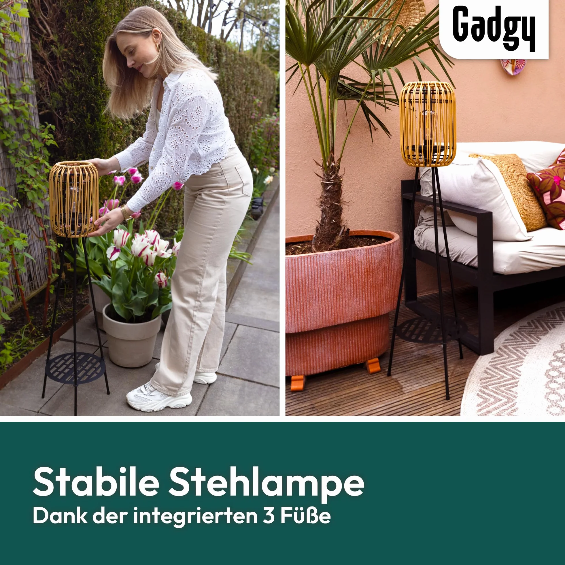 Gadgy Lámpara de pie solar LED para exteriores resistente al agua jardín rátan
