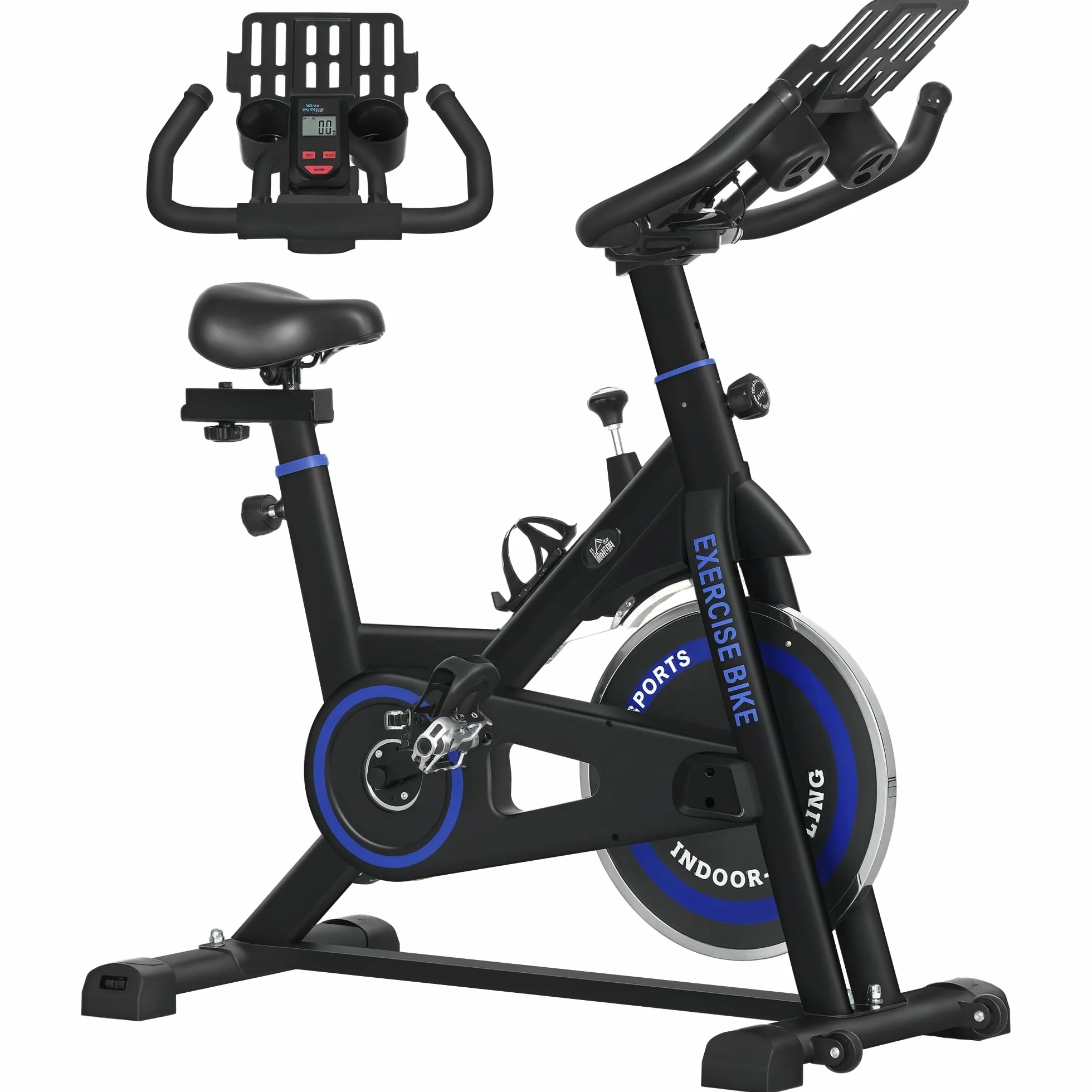 HOMCOM Bicicleta Estática con Resistencia Regulable Bici Estática Bicicleta de Fitness con Volante de Inercia 8 kg Pantalla LCD Manillar y Asiento Ajustable para Casa Gimnasio Azul