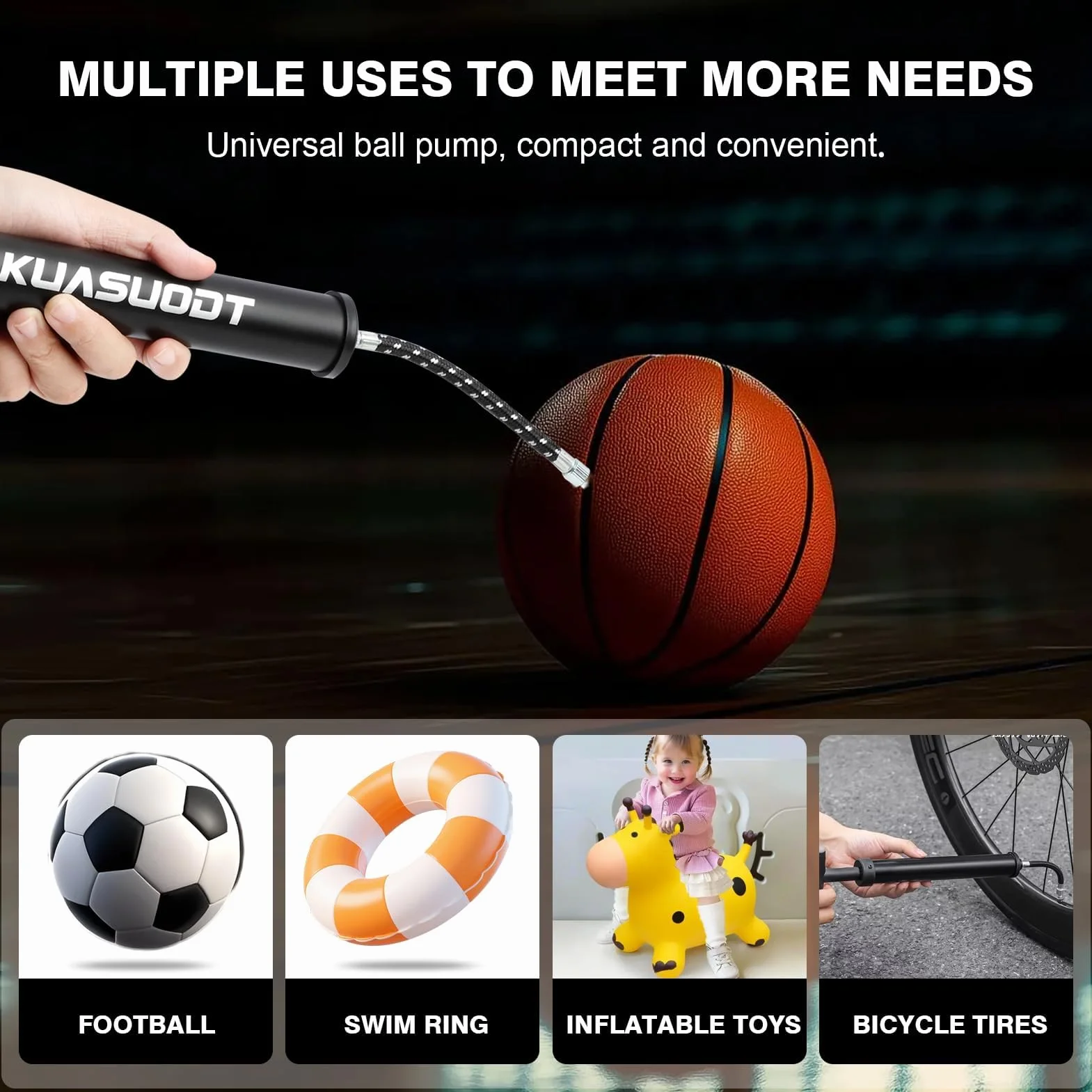 Bomba infladora de Bolas,Agujas para Bomba de Fútbol, Bomba de Pelota Portátil con 4 Agujas, Boquilla, Manguera de Extensión y Bolsa,para fútbol, Rugby, Voleibol, Baloncesto, Balonmano, Globo