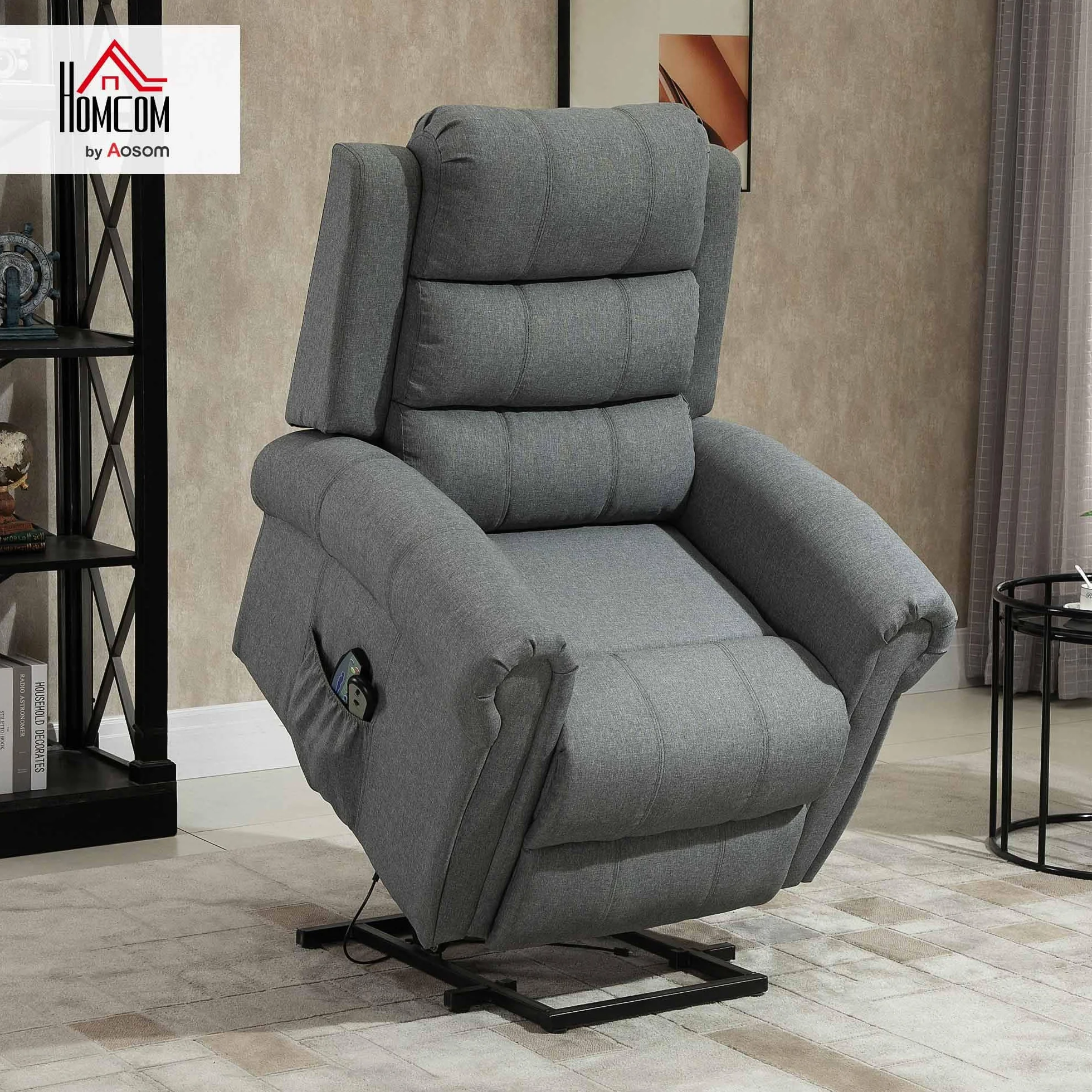 HOMCOM Sillón Relax Reclinable Eléctrico Levanta Personas, Masaje Vibratorio y Calor, Control Remoto, Gris
