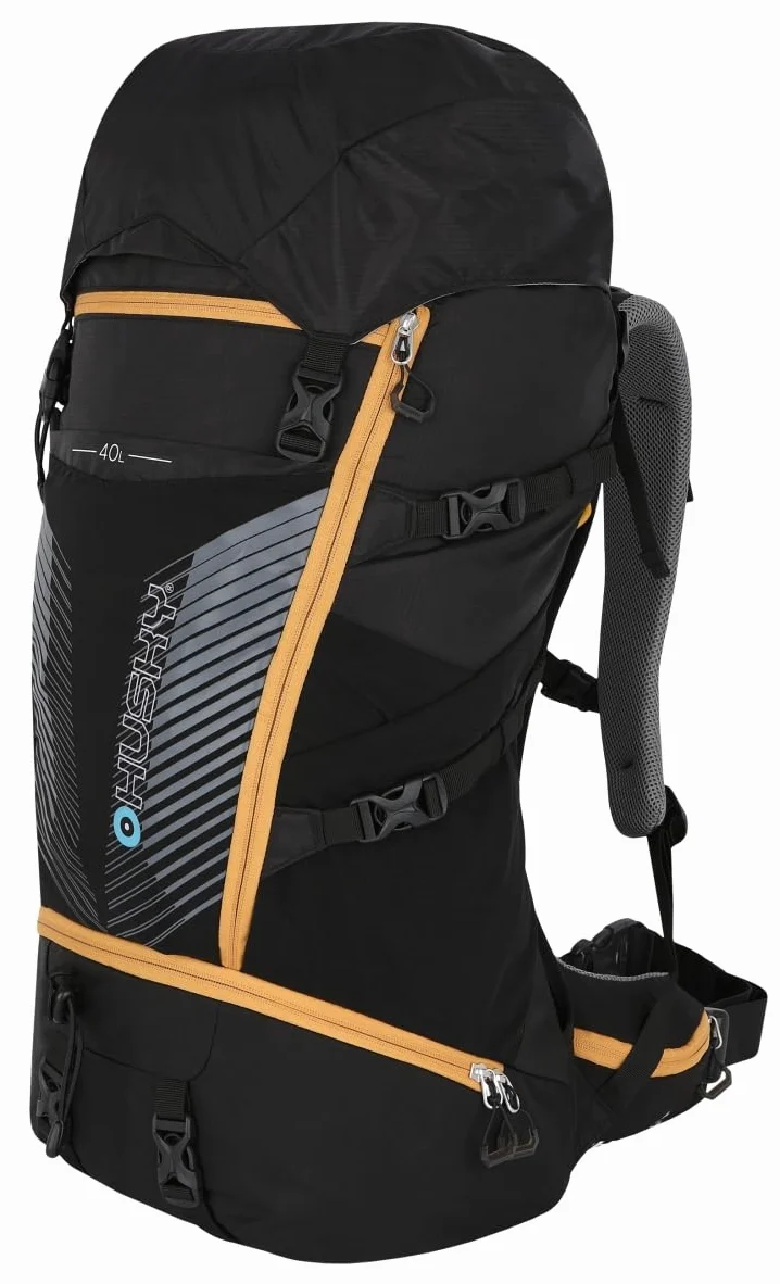 Husky Mochila de 40 l, ligera, resistente e impermeable, con mucho espacio de almacenamiento, sistema de confort y funda para lluvia para senderismo, senderismo y viajes, Negro , 40L, Para exteriores