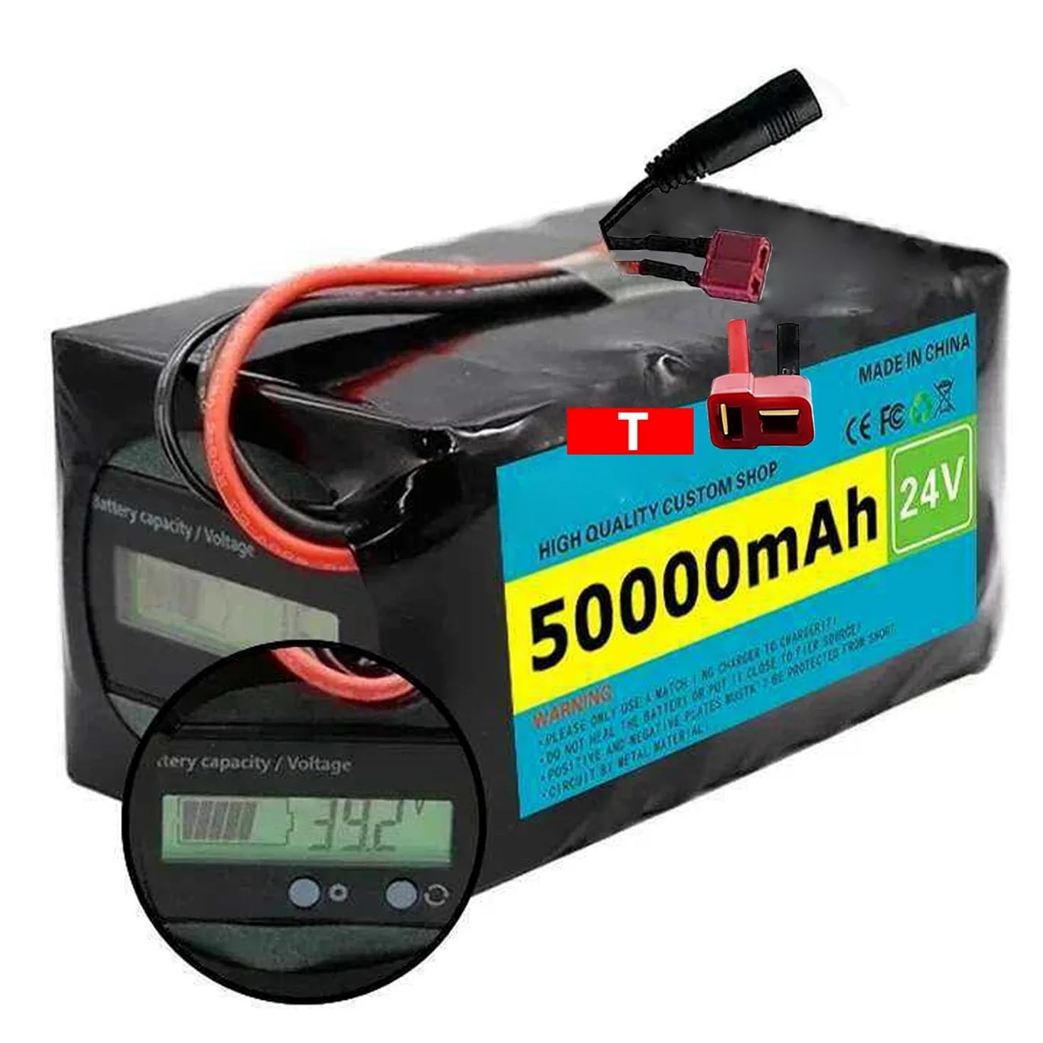 Batería For Bicicleta Eléctrica De 24 V, 50 Ah, For 6S4P Con Tablero Protección BMS Cargador For Motor Scooter Eléctrico 100 W - 500 XT60,24V(T)