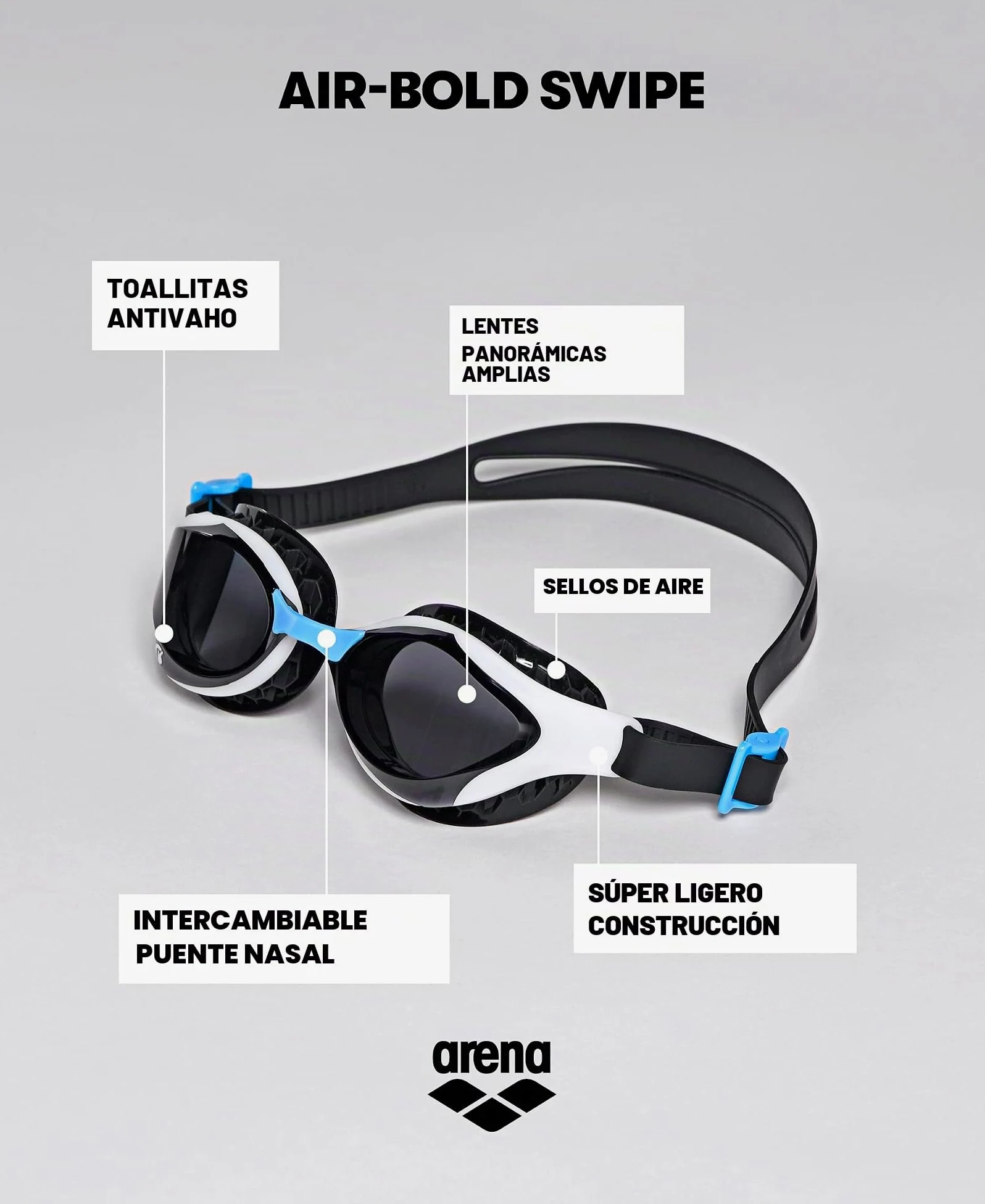 ARENA Gafas Air-Bold Swipe Black natación, Adultos Unisex, Smoke/Smoke (Multicolor), Talla Única