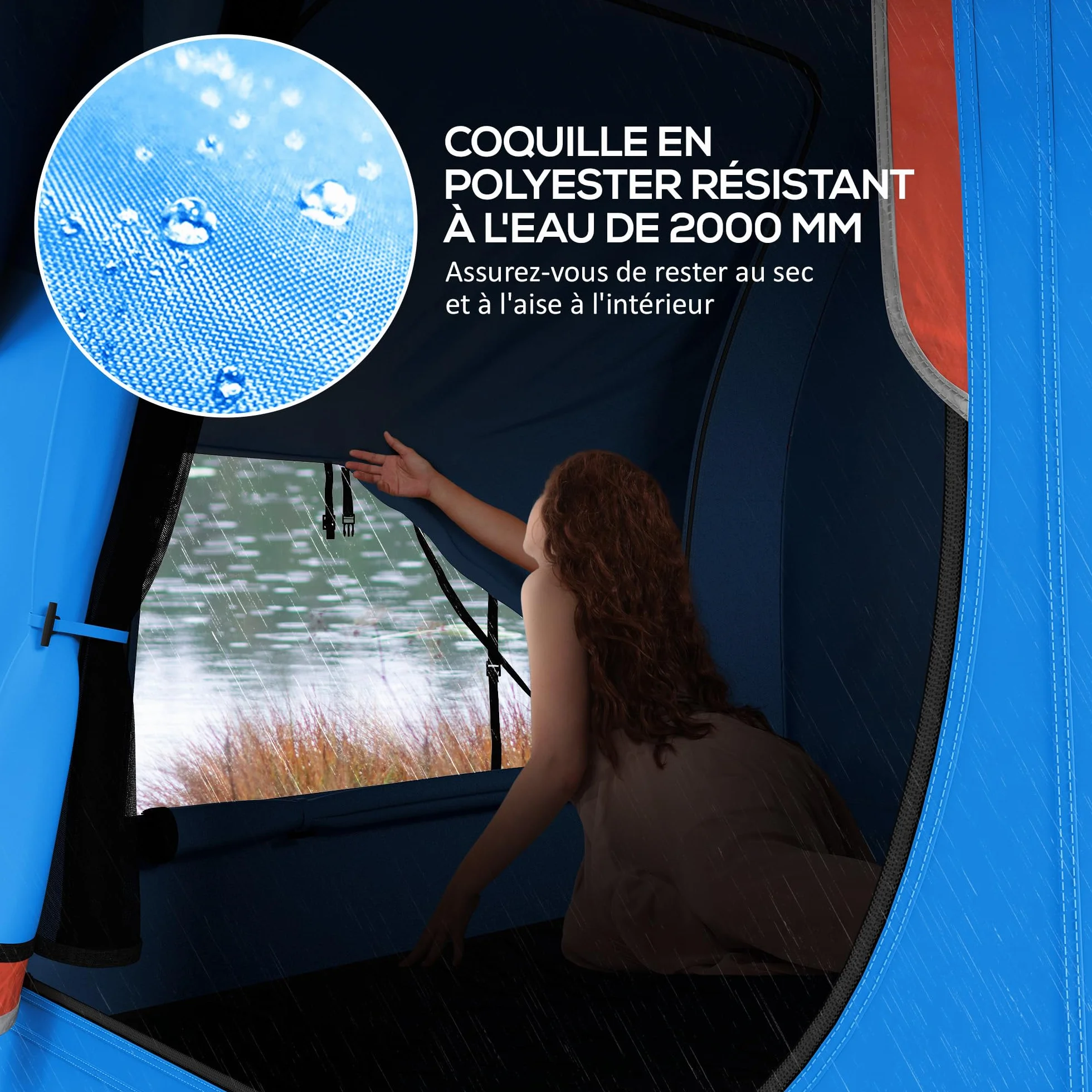 Outsunny 5-6 Personas Familia Hatchback Coche Tienda de campaña SUV con 3 Puertas y Ventana de Malla, para Trekking, Camping y Senderismo, Azul y Naranja