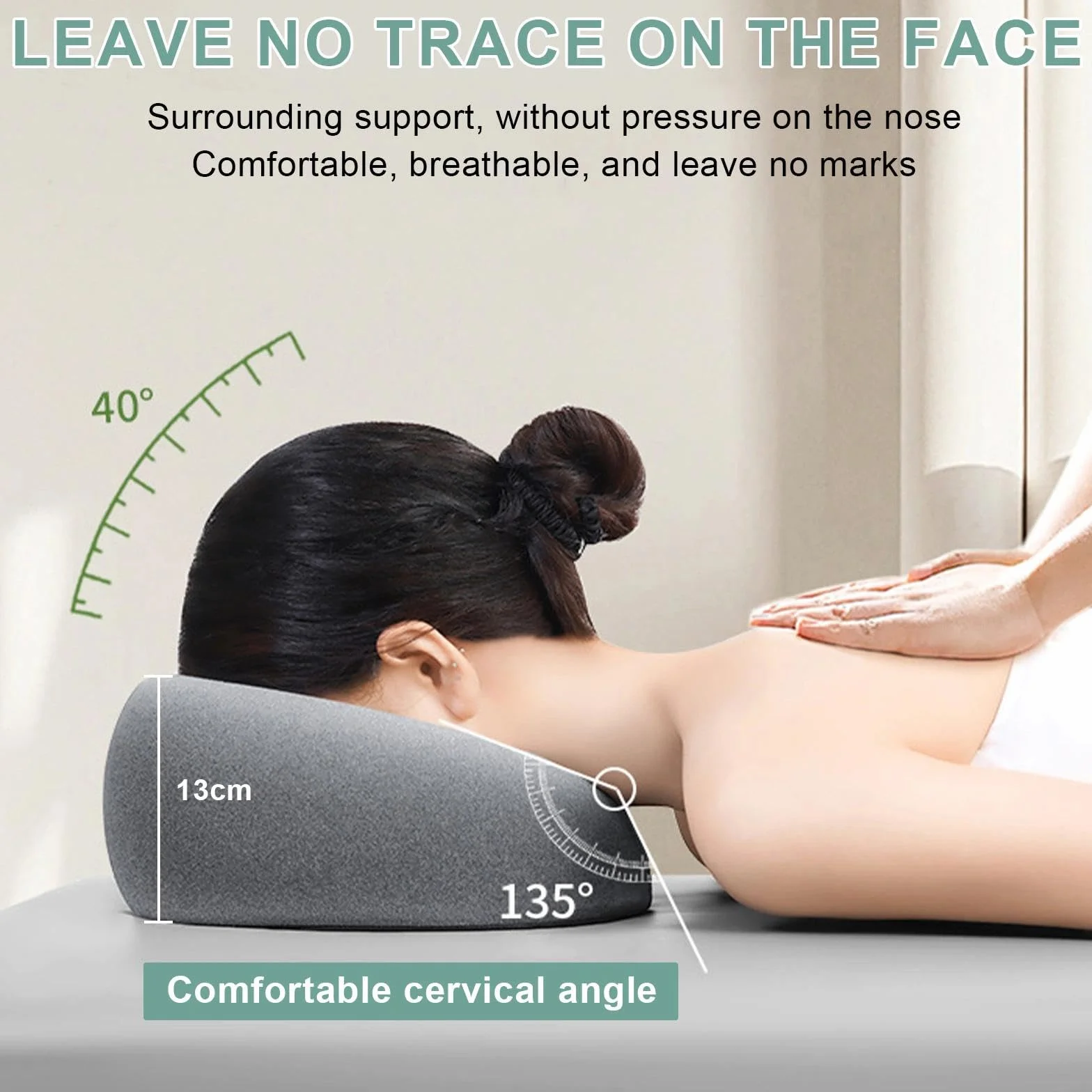 Almohada de Masaje Facial Boca Abajo con Agujero - Reposacabezas en Forma de U con Espuma Viscoelástica Gris