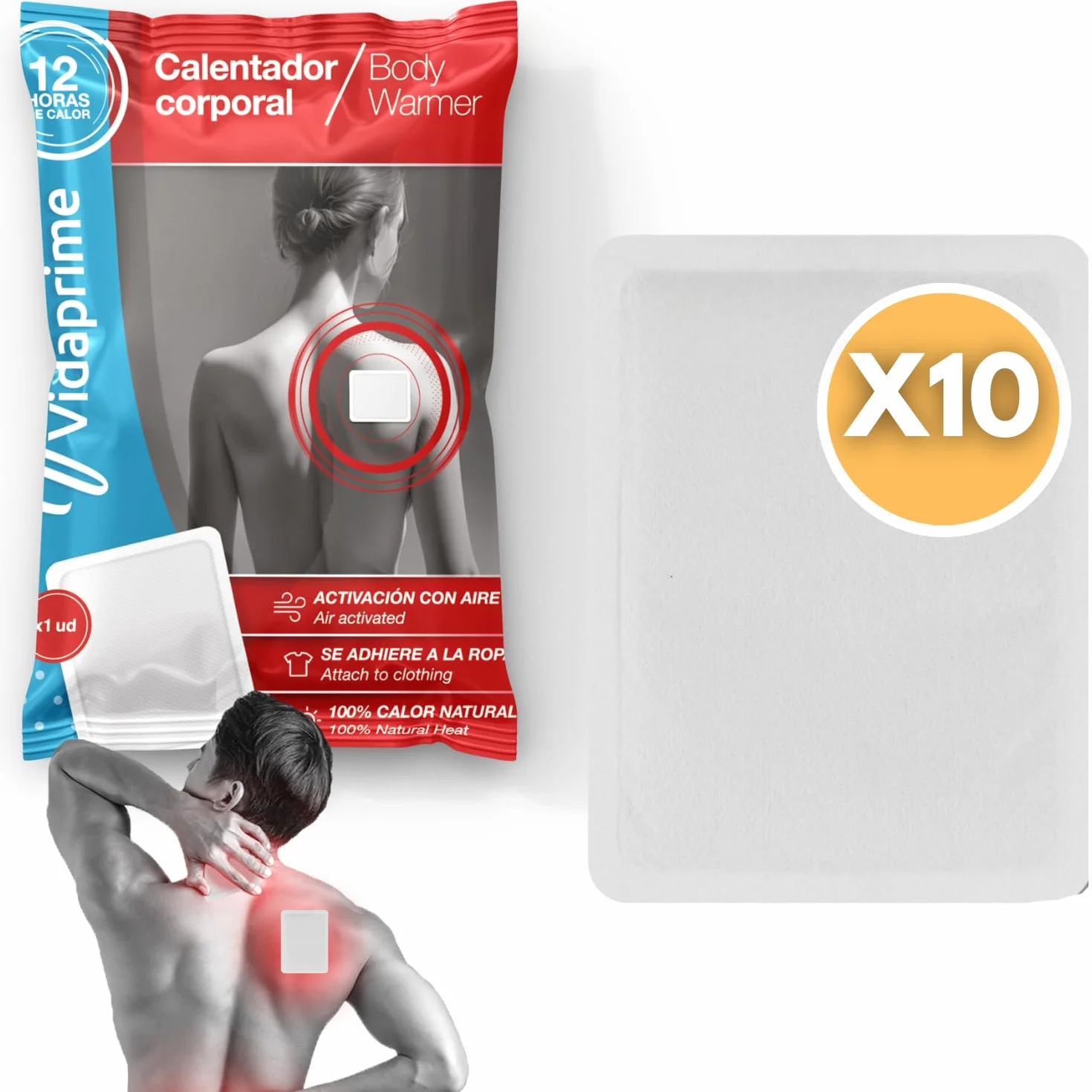 Parches de Calor para la Espalda Cuello y Hombros Pack x10 Alivio Dolor Muscular 24 Horas