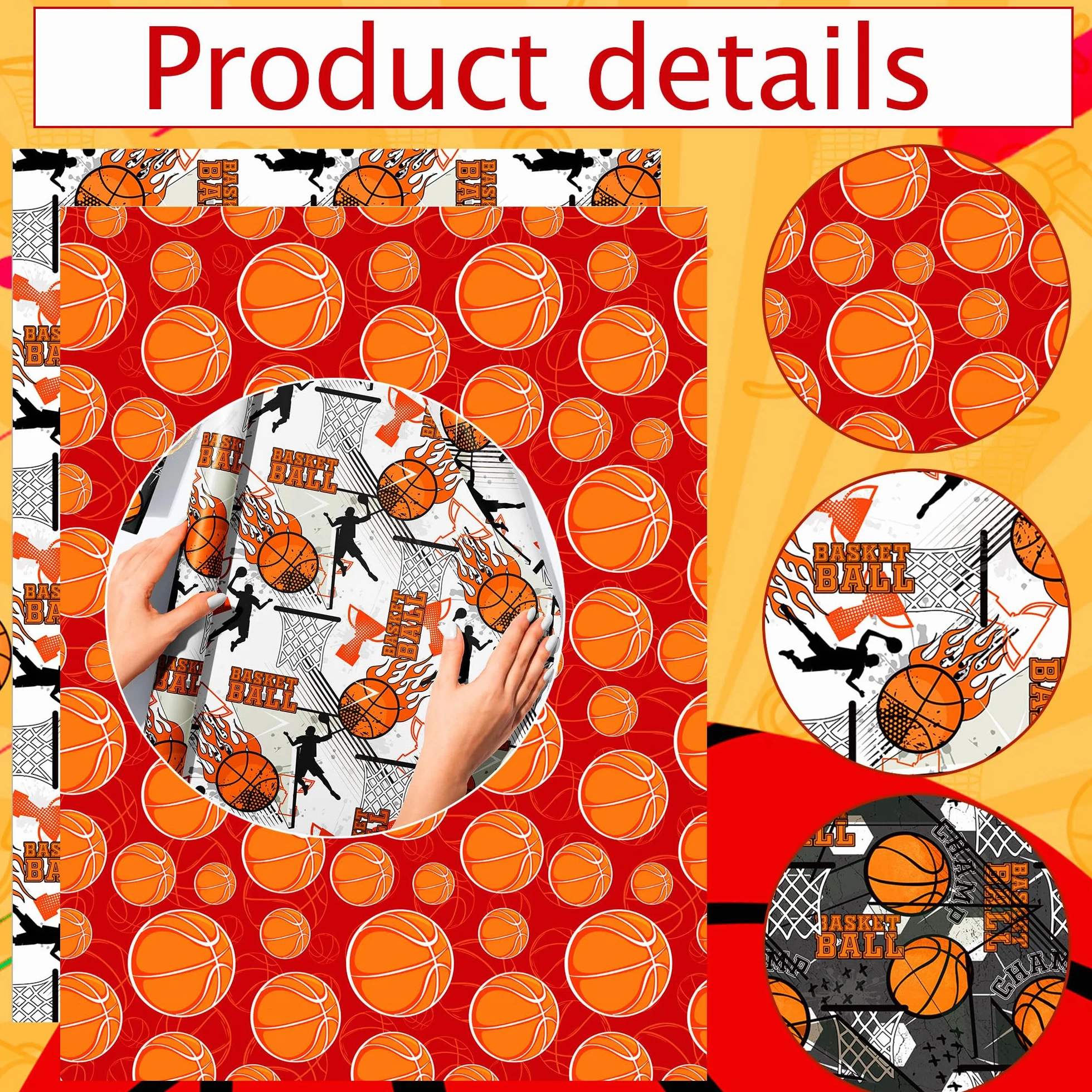 Roaring Good Time papel de regalo estampado baloncesto papel artesanal deportivo para cumpleaños y fiestas deportivas envoltura personalizada balones