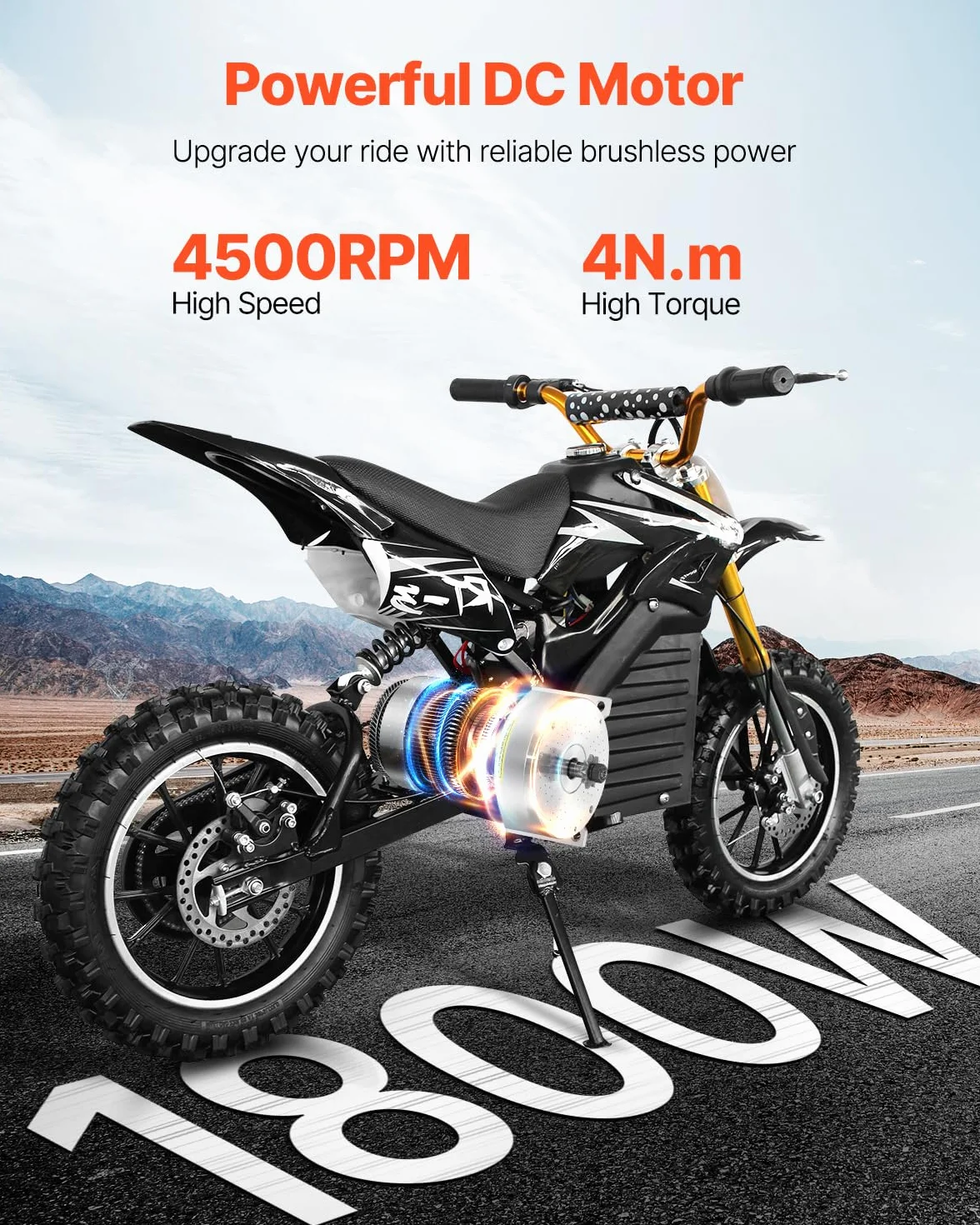 VEVOR Kit de Motor Eléctrico sin Escobillas de CC 1800 W 48 V 4500 RPM Controlador de Velocidad para Karts Bicicletas Eléctricas