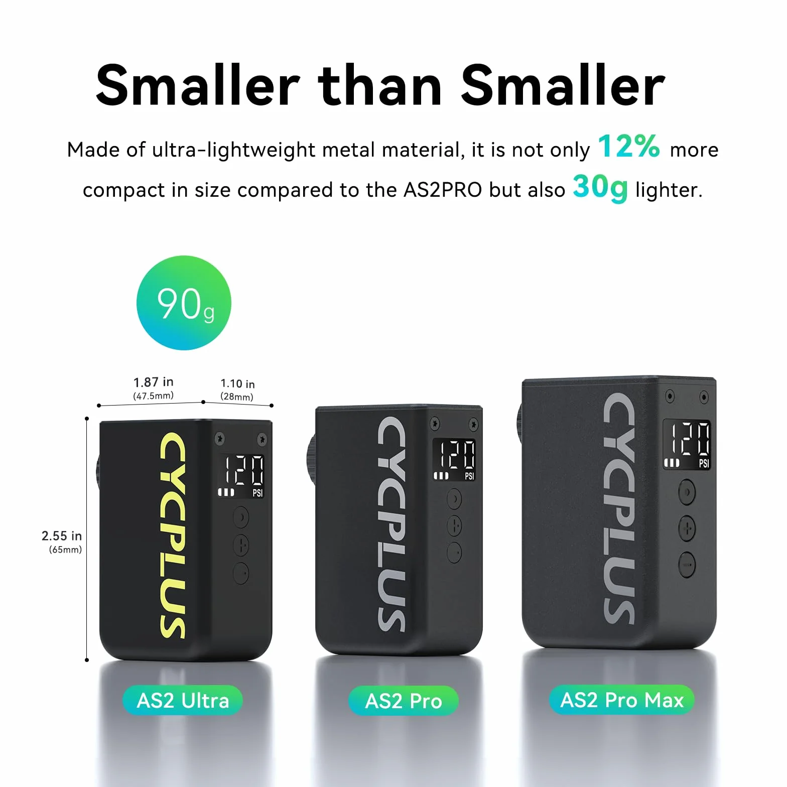 CYCPLUS Mini Bomba para Bicicleta con Manómetro, Bomba Eléctrica Compacta 120 PSI, Parada Automática, Válvulas Presta y Schrader para Bicicletas Eléctricas, MTB y de Carretera AS2 Ultra (90g)