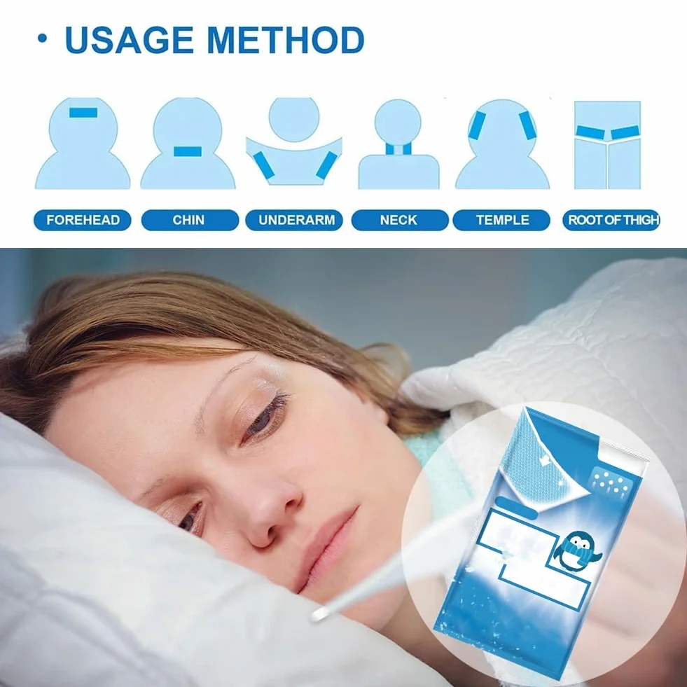 Parches Refrescantes para la Fiebre para Niños, Tiras para la Frente, Almohadillas de Gel Refrescante