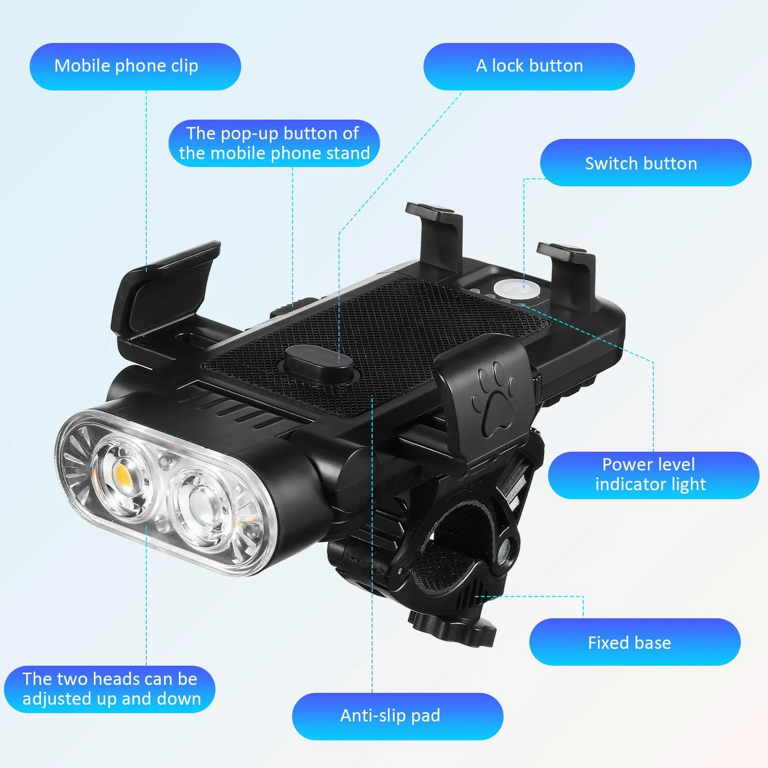 Alasum Juego de Luces de Bicicleta Batería de 4000 Mah y Soporte Ajustable para Teléfono, Faro Delantero y Luz Trasera LED para Ciclismo Nocturno y Diario