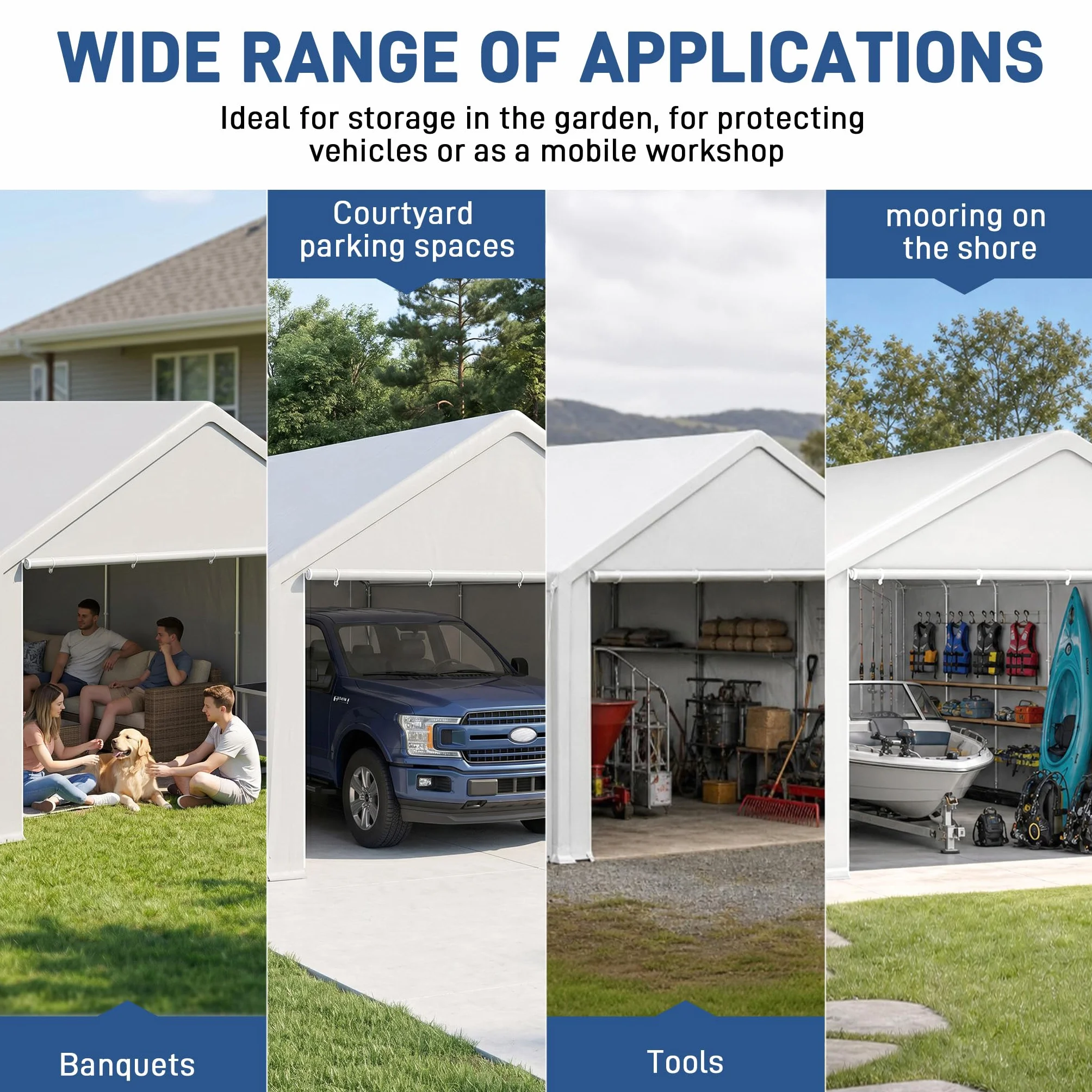 Aufun Carport - Tienda de campaña (3 x 4 m, impermeable, con techo de polietileno, resistente a desgarros, con paredes laterales extraíbles, resistente a los rayos UV, resistente al invierno, para