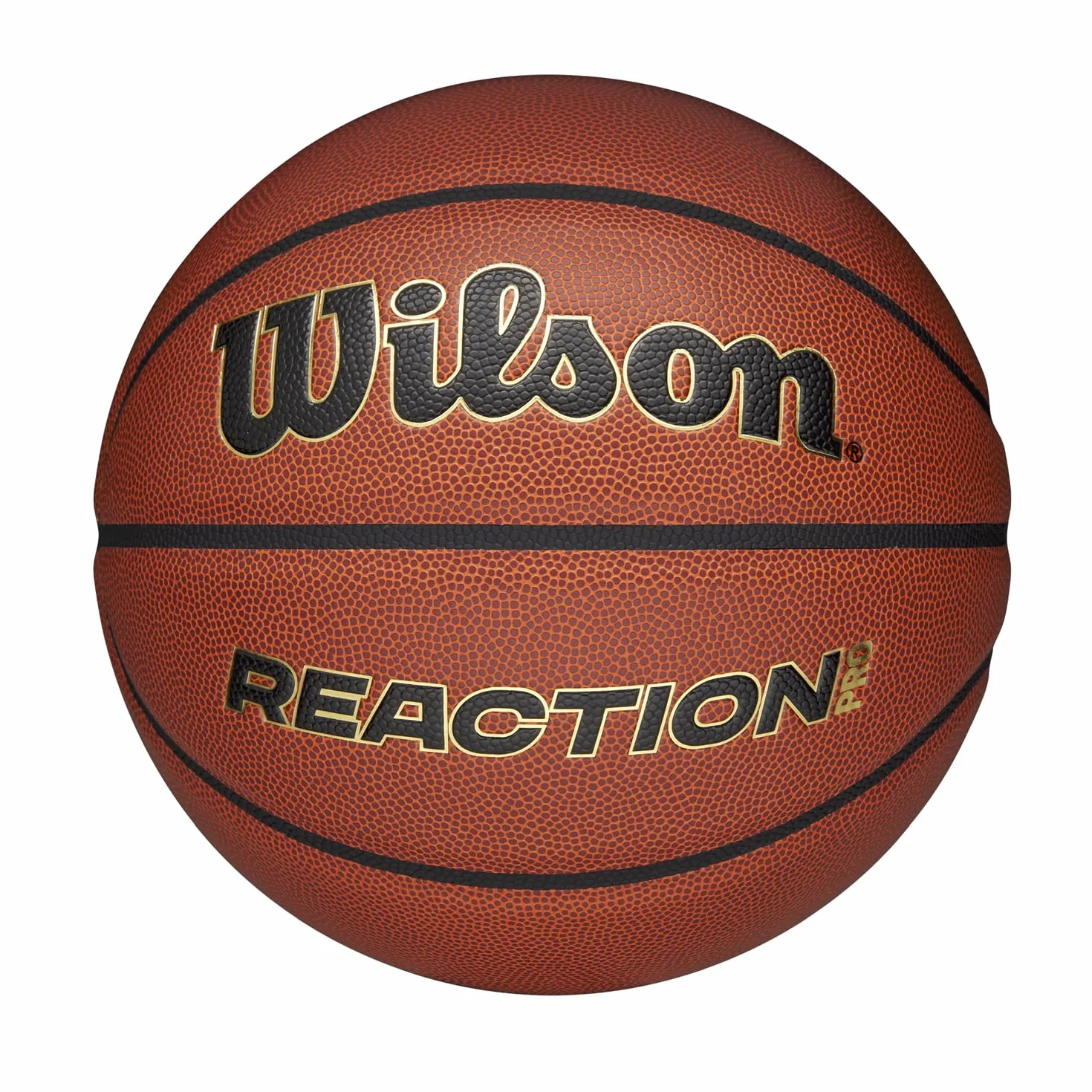 Wilson Balón de Baloncesto Reaction Pro, Marrón/Oro, Tamaño 7
