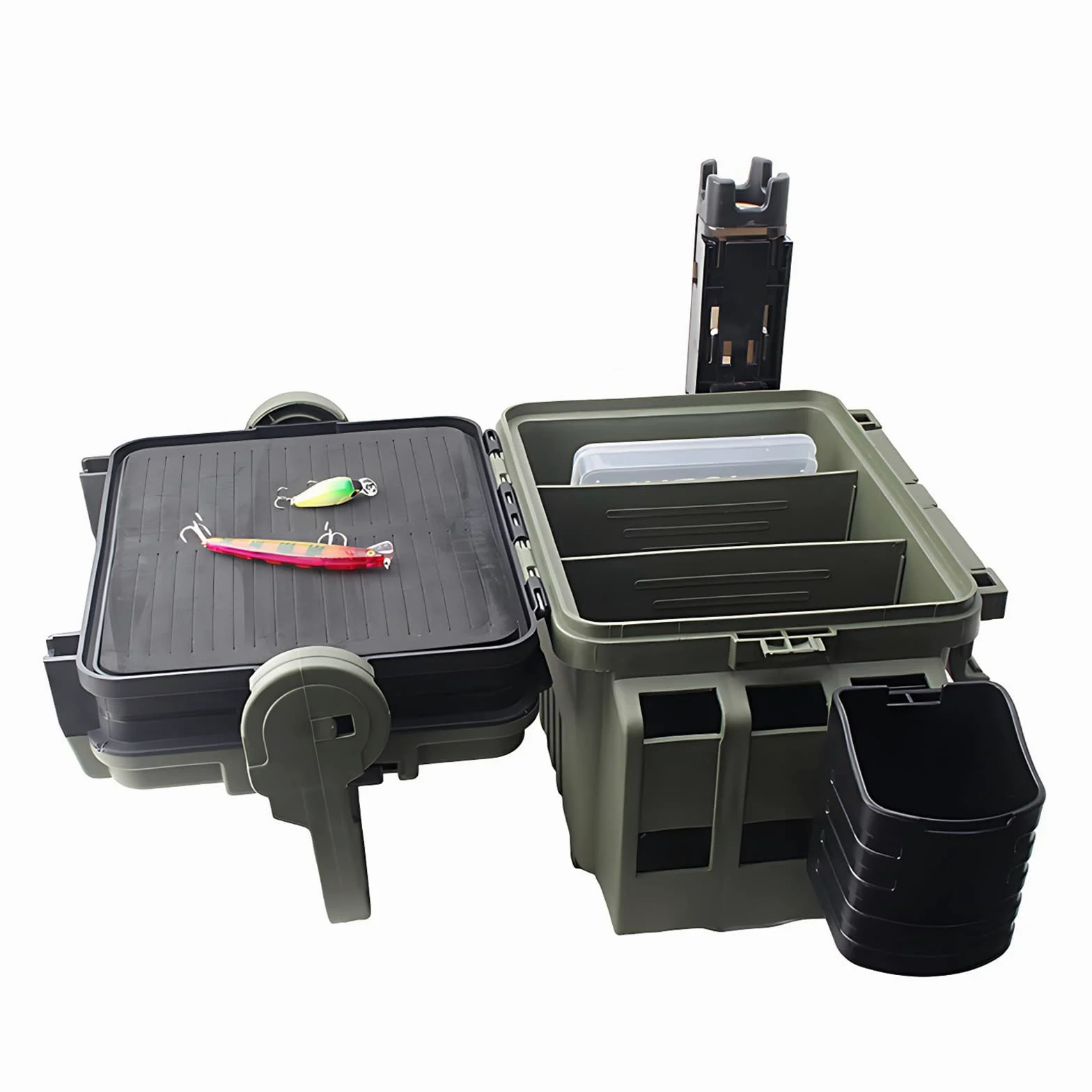 Caja de aparejos de pesca de capas, caja de aparejos de pesca impermeable, portátil, contenedor de señuelos con divisores ajustables, organizadores de pesca y almacenamiento, grande