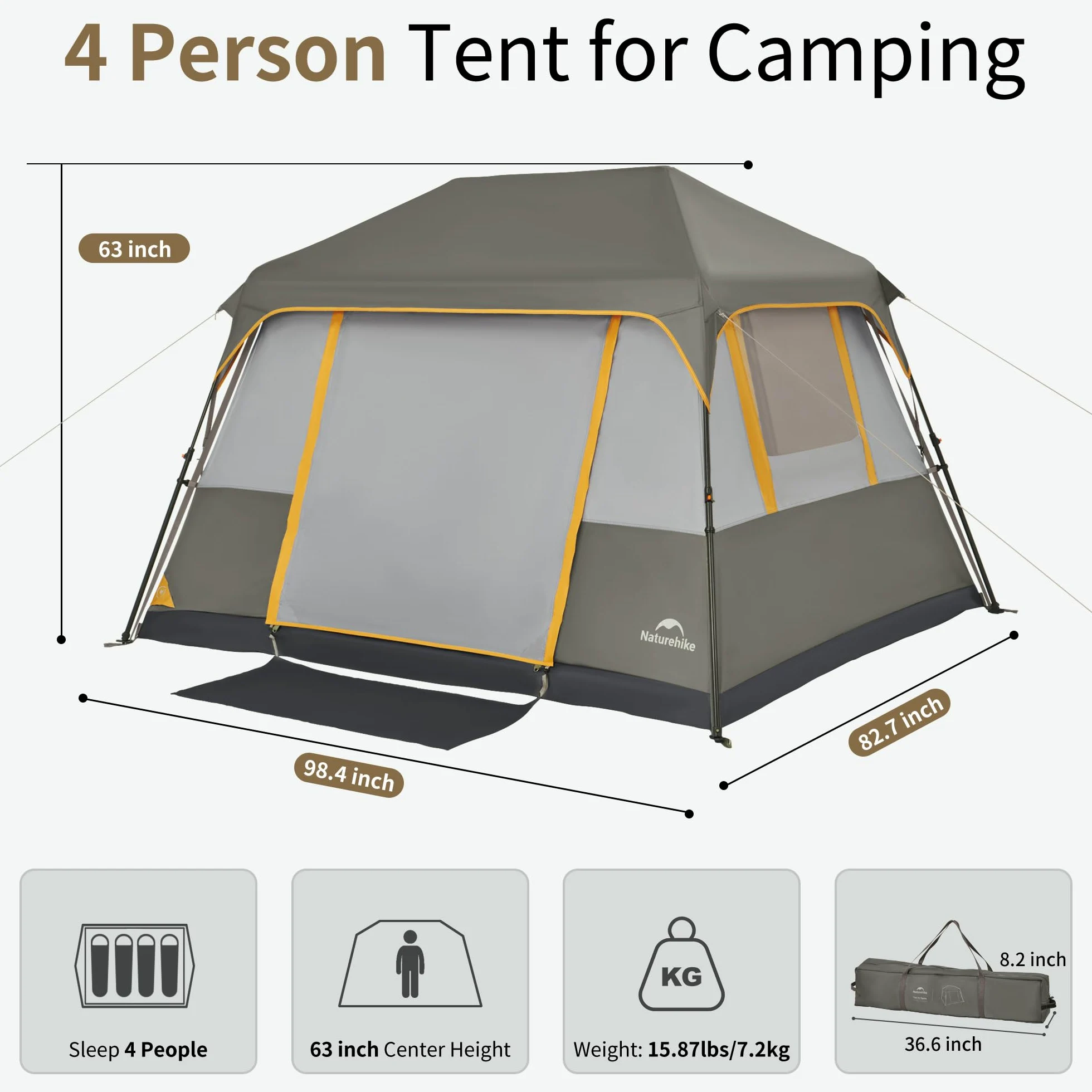 Naturehike Cape - Tienda de campaña para 4/6/8 personas, tienda de campaña instantánea de fácil instalación 60S, tienda de campaña desplegable impermeable, grande y alta para 6/8 personas para camping