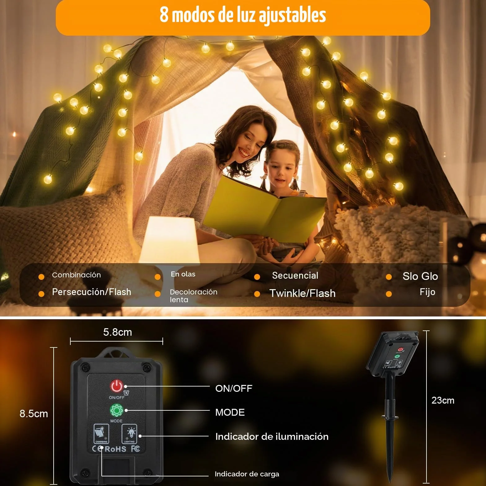 Realky Guirnaldas Luces Exterior Solar 100 LED 18M IP65 Impermeable Blanco Cálido
