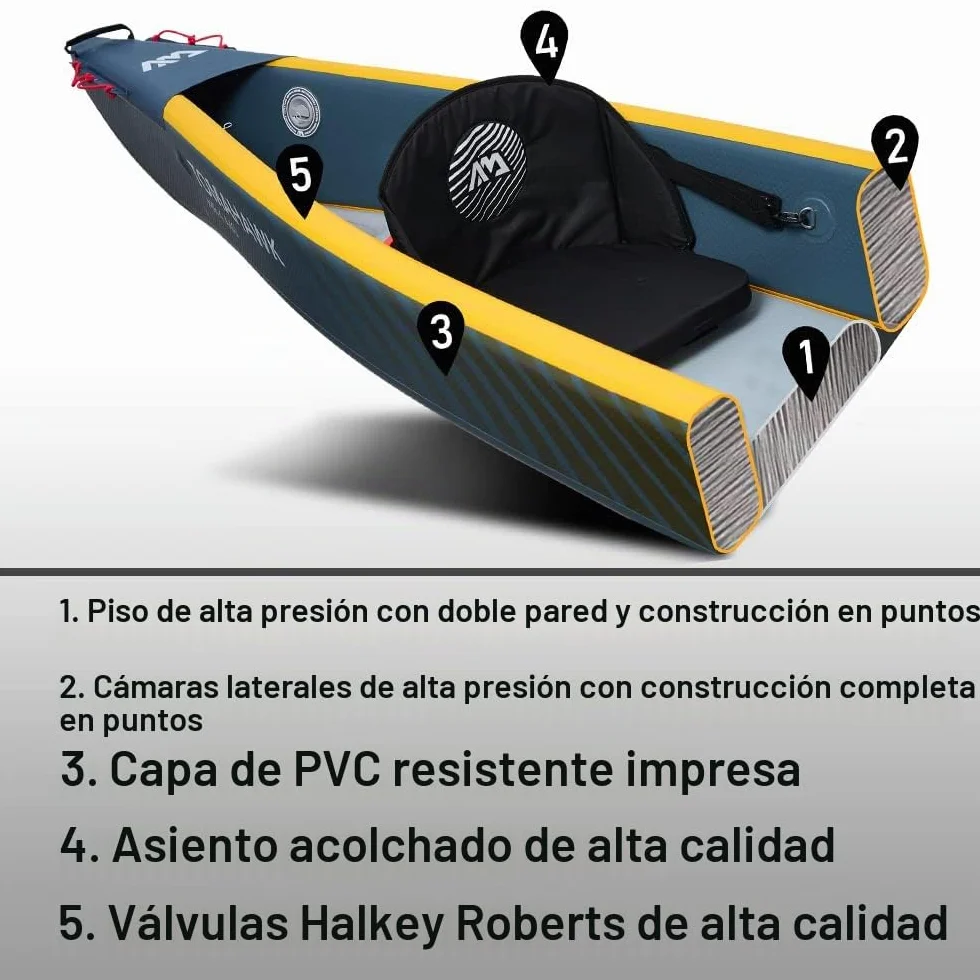 Aqua Marina Tomahawk Air-K Kayak Inflable de Alta presión para 2 Personas, 440 cm de Longitud, Marino/Amarillo