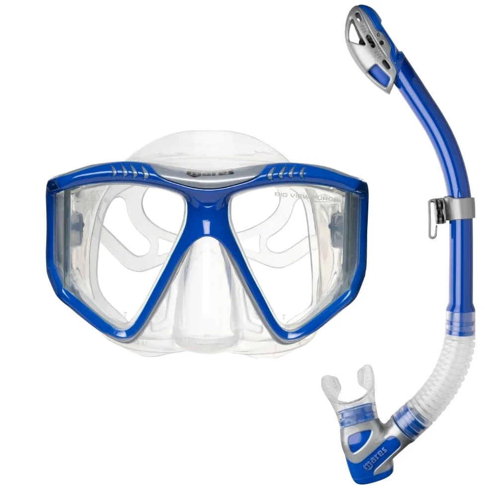 Mares Combo Big View Purge Dry - Kit de máscara de Tubo para Adulto, 4 Vasos, visión panorámica, Snorkel seco