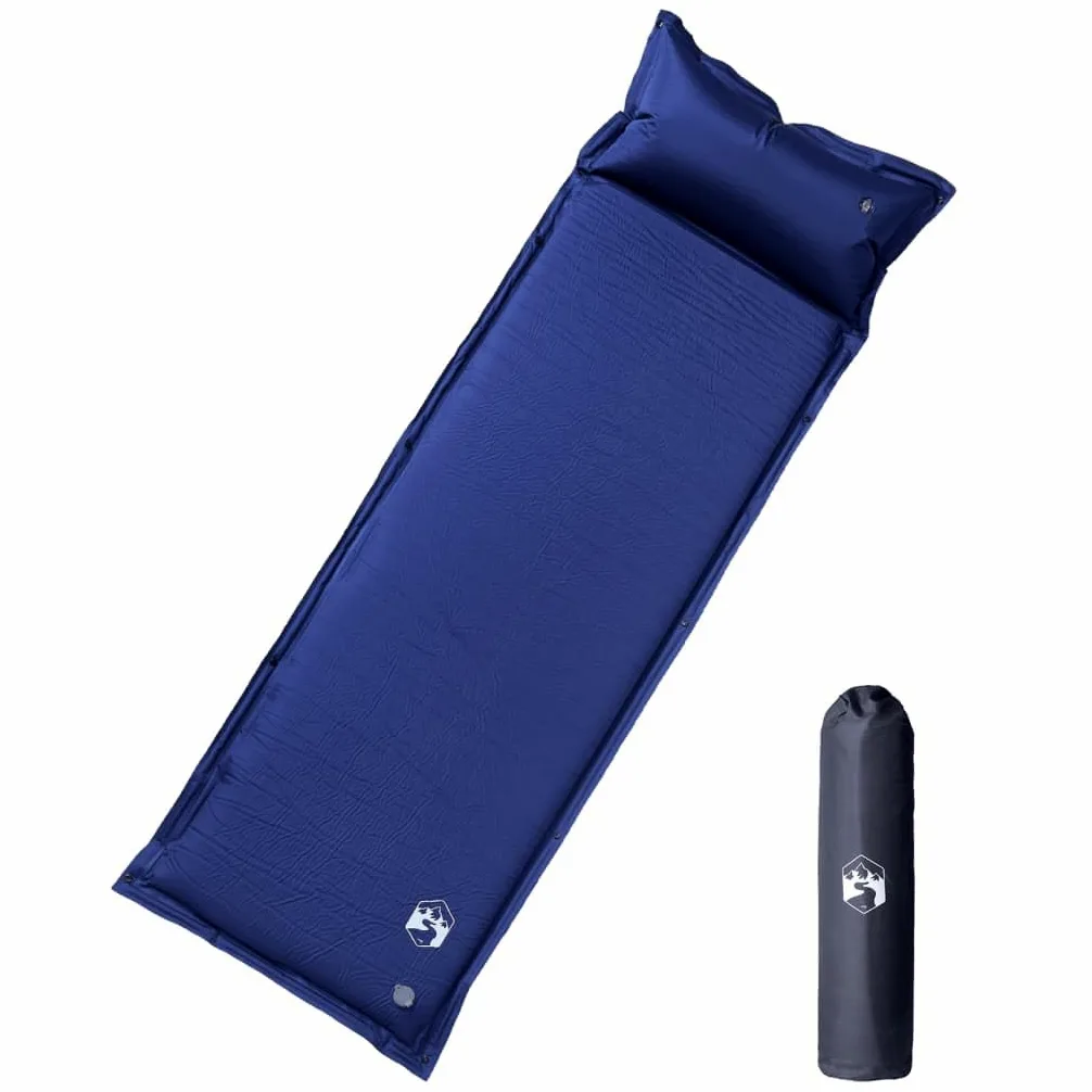 Colchoneta autoinflable con cojín azul marino, 195 x 64 x 4,5 cm, espuma viscoelástica, para acampada al aire libre, senderismo, trekking, plegable, con bolsa de transporte, impermeable