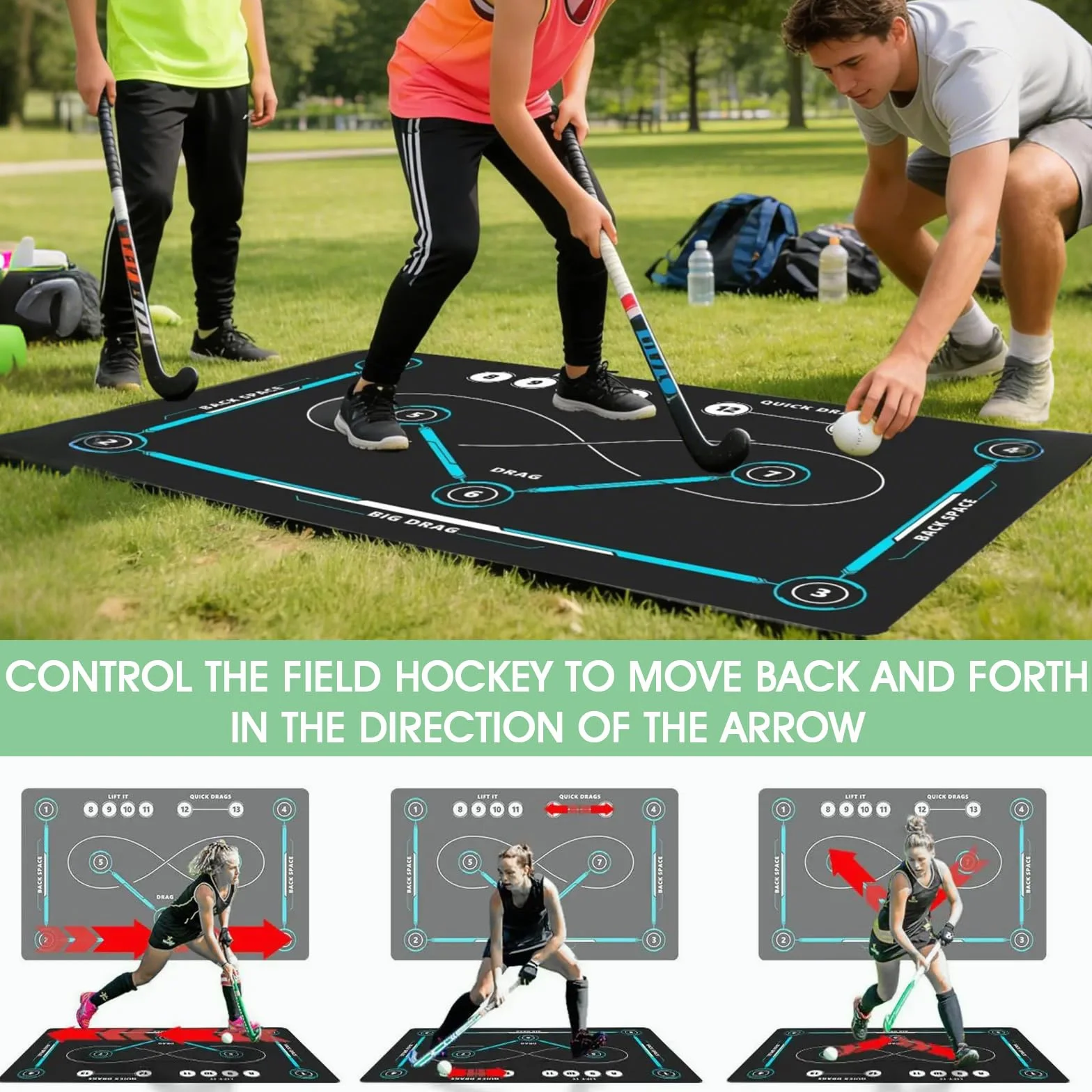 Alfombrilla de entrenamiento de hockey 150 x 90 cm antideslizante gruesa para interior y exterior