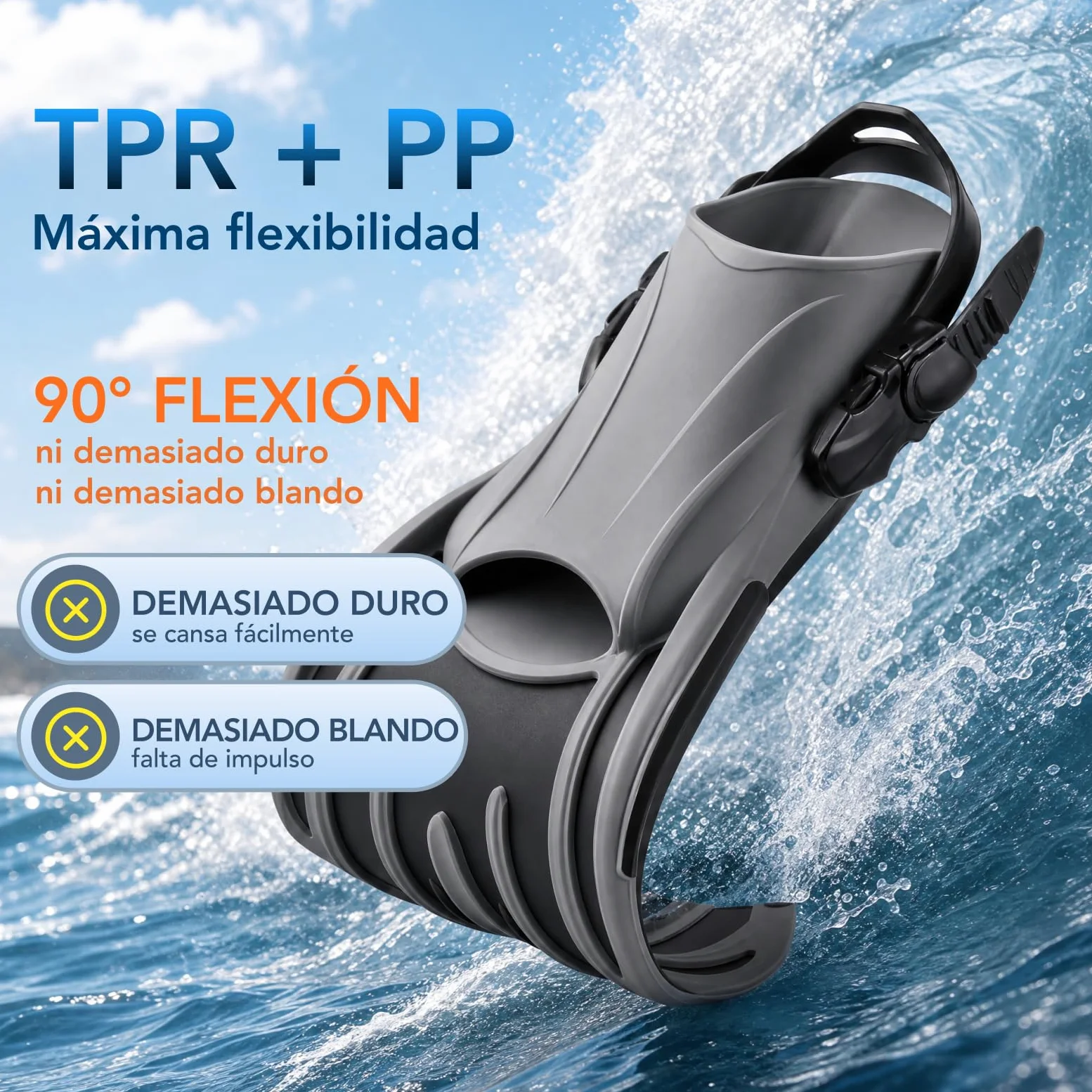 TOMSHOO Aletas de snorkel cortas ajustables con talón abierto para adultos, hombres, mujeres para bucear, bucear, viajar