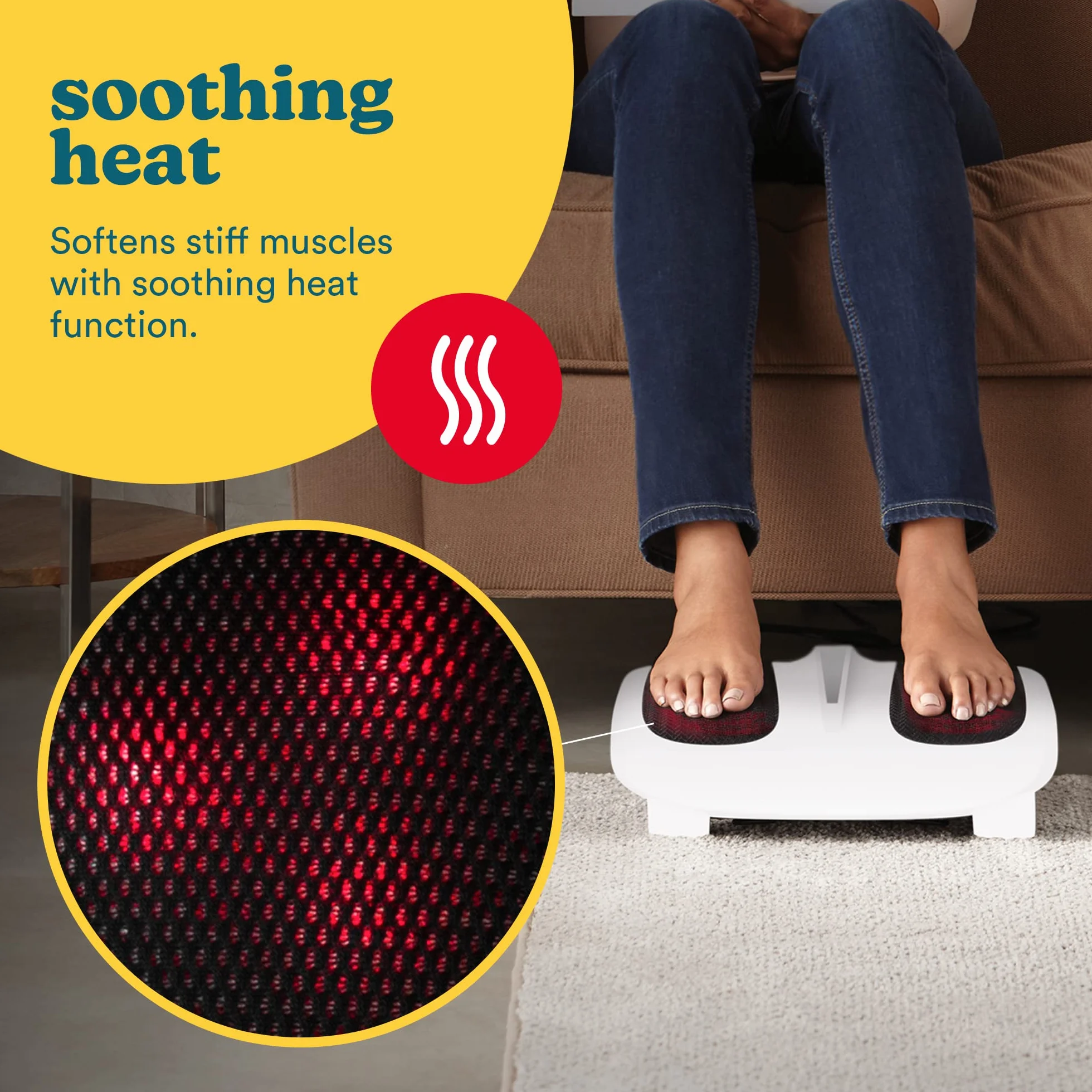 HoMedics Deluxe Shiatsu Masajeador Eléctrico para Pies con Calor – 6 Nodos Giratorios, 18 Cabezales