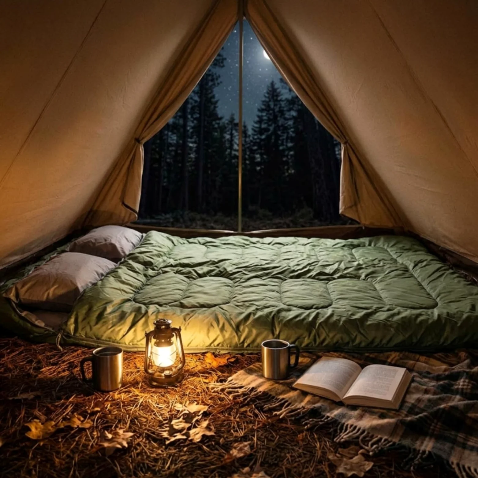 Saco Dormir Doble Amplio Saco Dormir con Capucha Extralargo para Camping, Senrismo