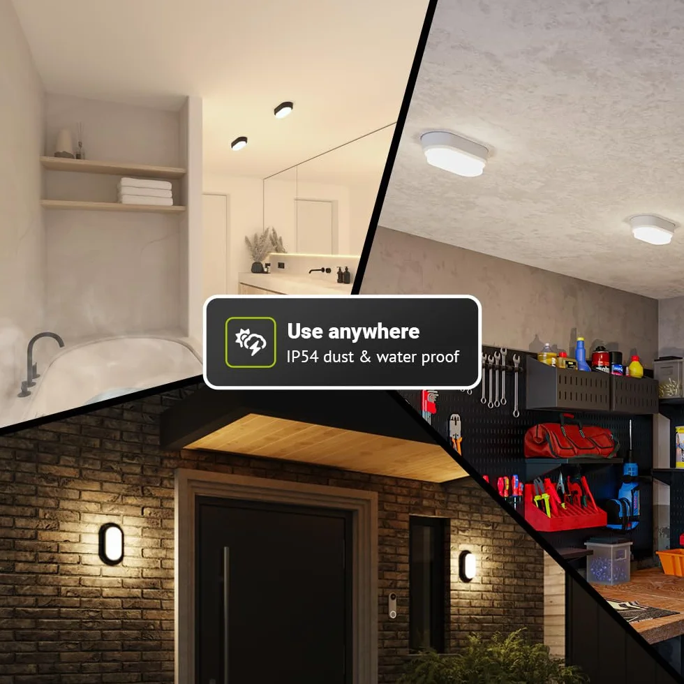 HOFTRONIC Lote 4 Lámparas LED Bodega Blanca 12W 1160lm IP54 4000K Aplique Pared Techo