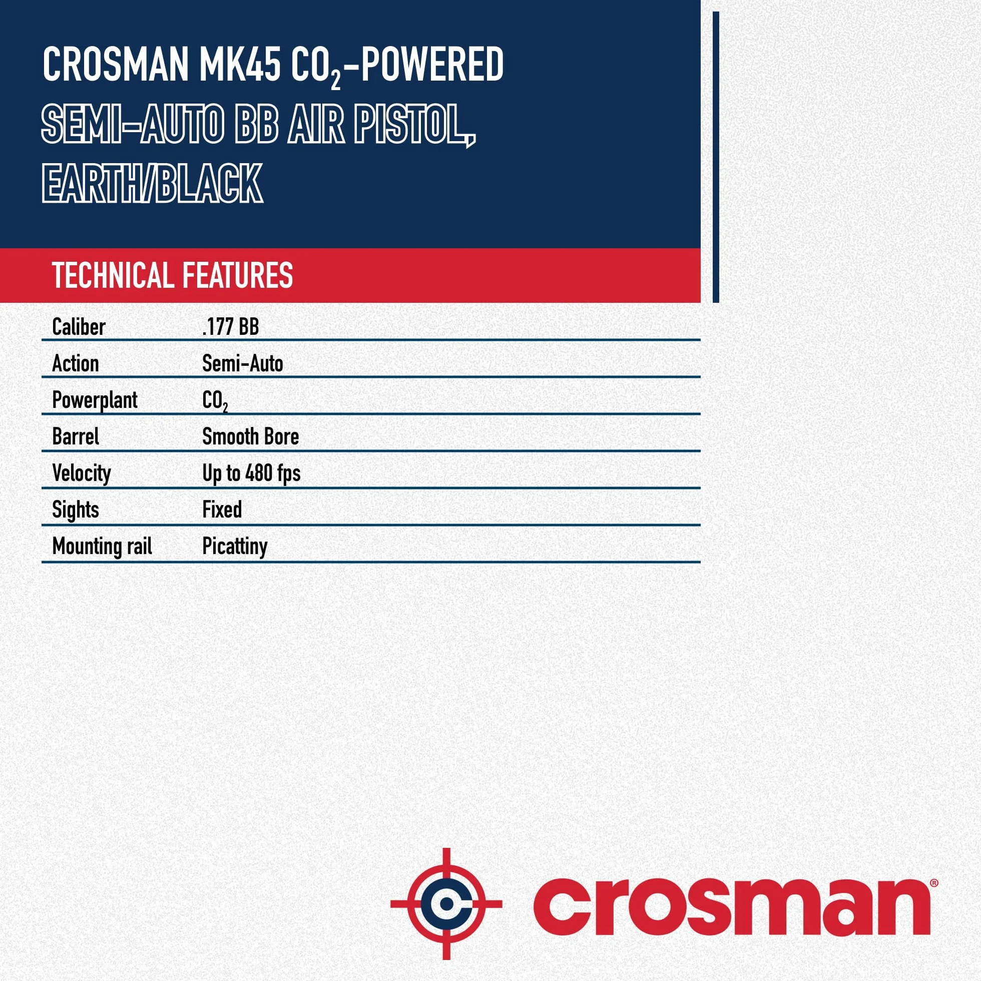 Crosman MK45 CO2 (4,5mm) | Pistola de Aire comprimido (balines de Acero). Arma de Co2. Calibre 4,5mm