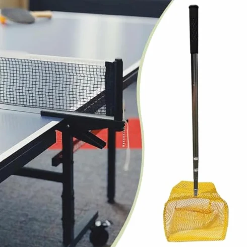 Bolsa de red para recoger pelotas de tenis de mesa con mango de acero inoxidable, herramienta de entrenamiento ajustable para recoger y almacenar eficientemente