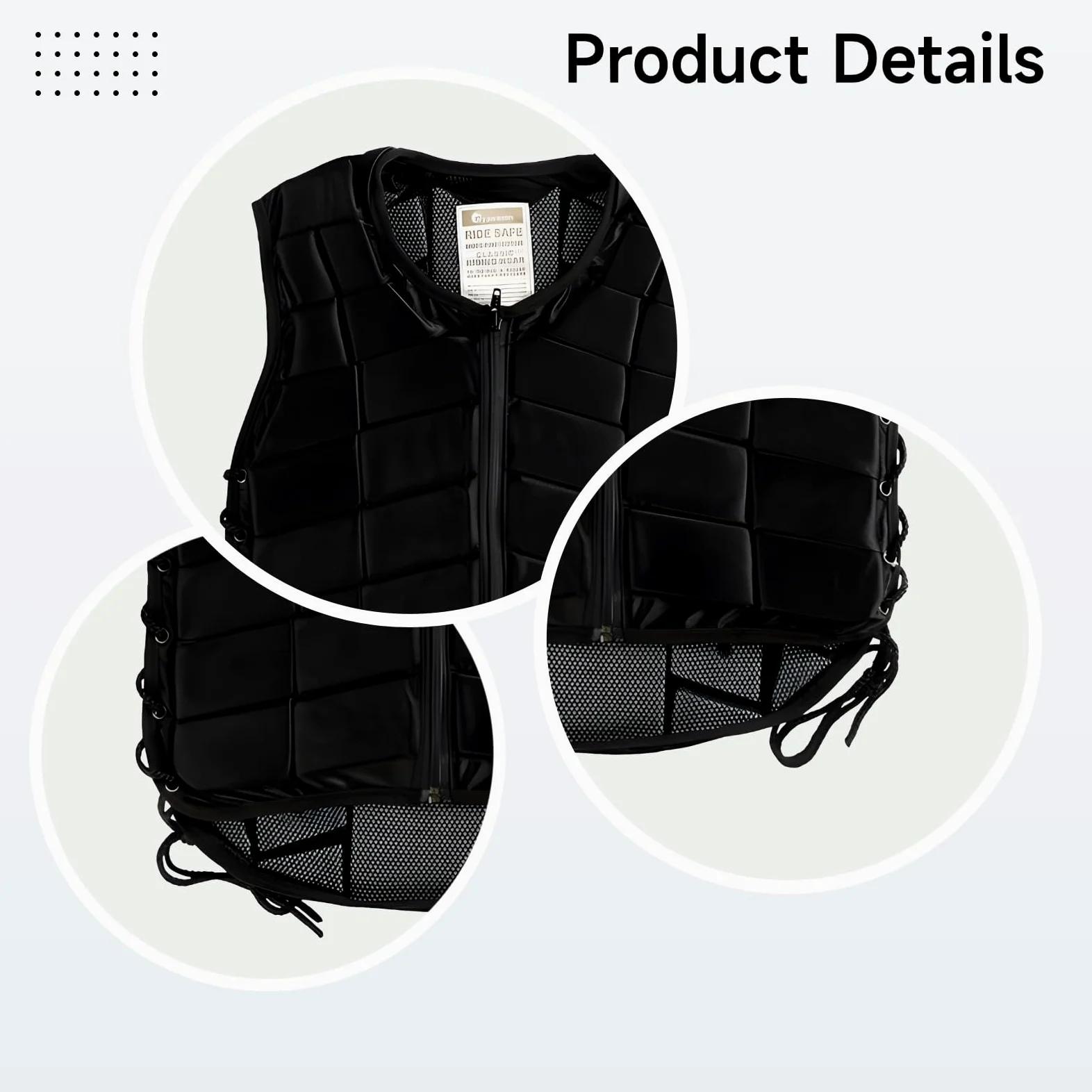 Chaleco de seguridad ecuestre para adultos, chaleco protector de equitación negro, chaleco acolchado de EVA, unisex, cierre de cremallera