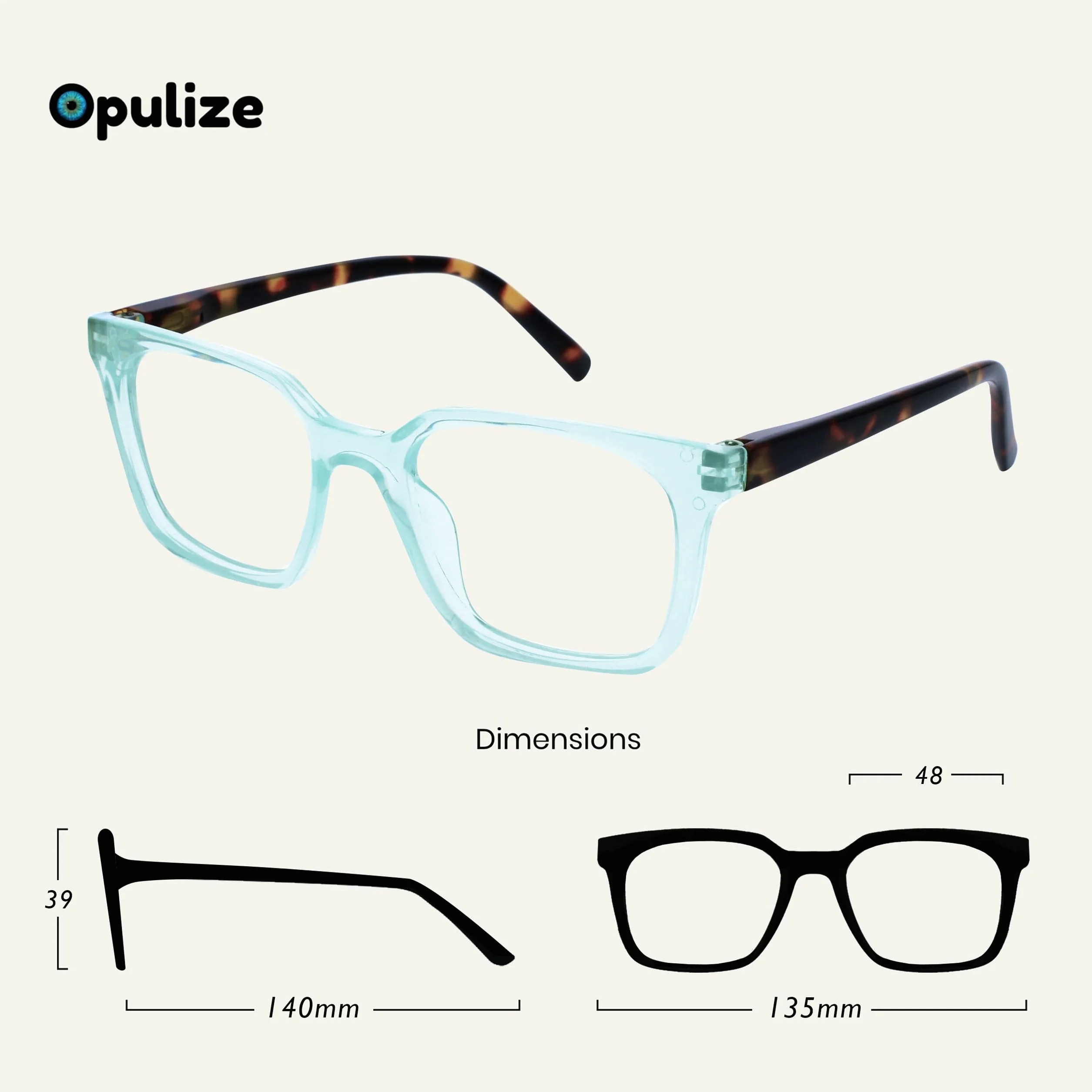 OPULIZE Gafas de Lectura Marco Rectangular Ancho Turquesa +1.50