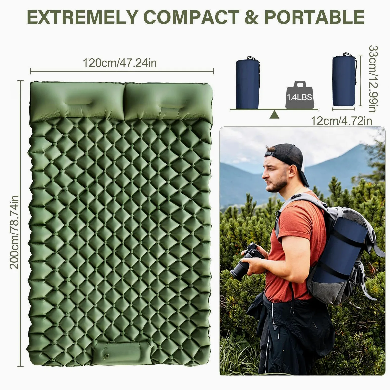 Colchón de Aire para Acampar, colchoneta Inflable para | Colchón para con Almohada - Bomba de pie incorporada, colchón para mochileros, Caminatas, Viajes, Tienda de