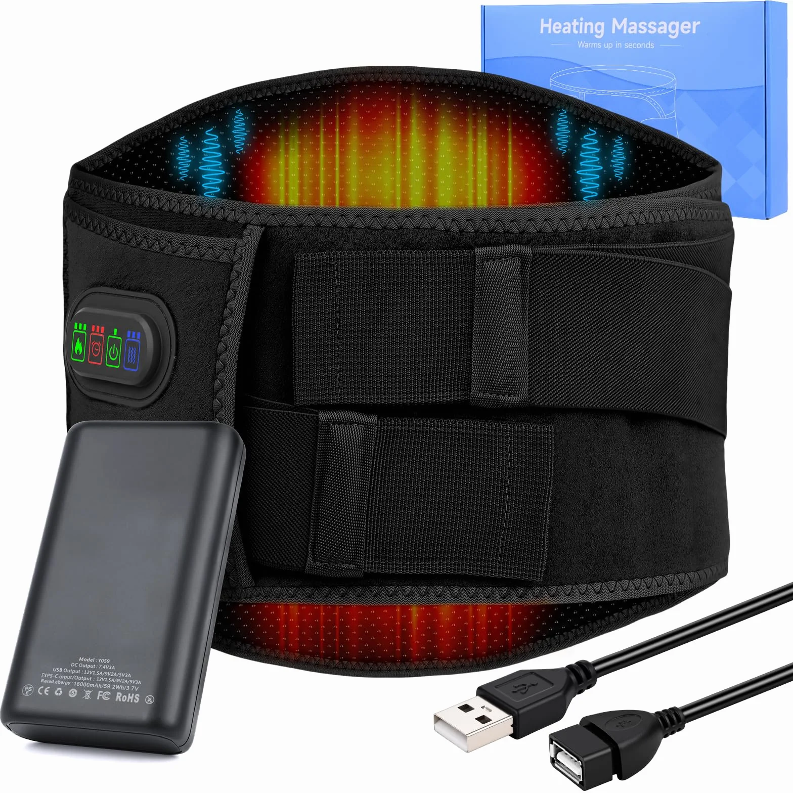 Almohadilla Eléctrica Lumbar, 16000mAh Manta Eléctrica Para Cintura Inalámbrica con 3 Modos De Calefacción Rápida y Masaje, Apagado Automático, para Espalda, Cuello, Hombros y Vientre (Negro)
