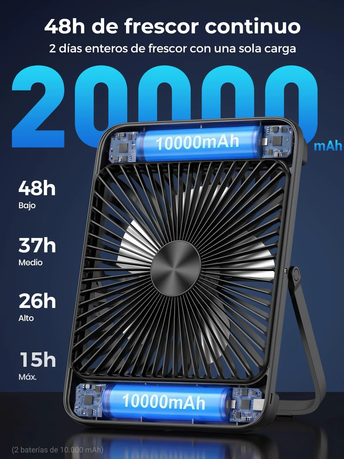 Ventilador Camping 20000mAh 27cm Recargable con Luz Carga Rápida 22,5W Autonomía 48H