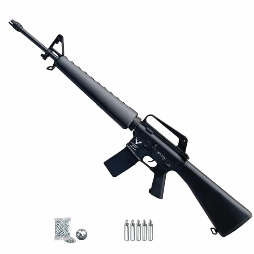 Carabina Huntsman Arms M16 Black CO2 (4,5mm) | Pack Que Incluye: Rifle Tipo metralleta semiautomática de Aire comprimido + CO2 + balines (Bolas de Acero BB's)