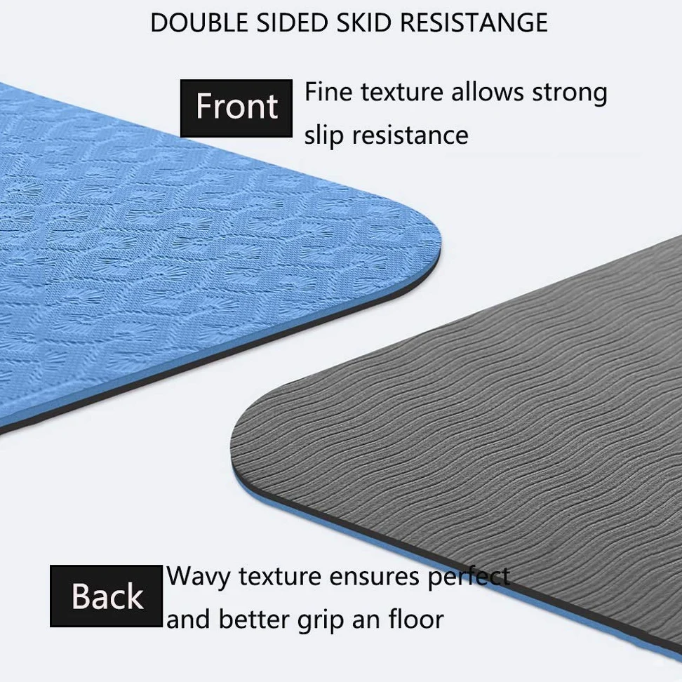 Esterilla de yoga antideslizante TPE con correa elástica y bolsa de esterilla, respetuosa con el medio ambiente, 8 mm de grosor, esterilla de entrenamiento para yoga, pilates y ejercicios de