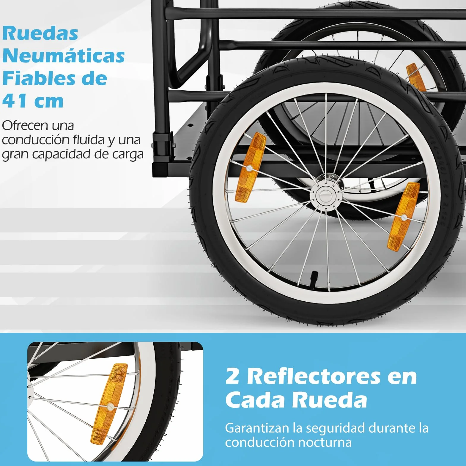 COSTWAY Remolque de Carga para Bicicletas Carga 60kg, Remolque de Bicicleta con Funda de Tela Oxford, Ruedas Inflables de 41 cm y Marco Plegable, Remolque para Bici de Transporte para Camping