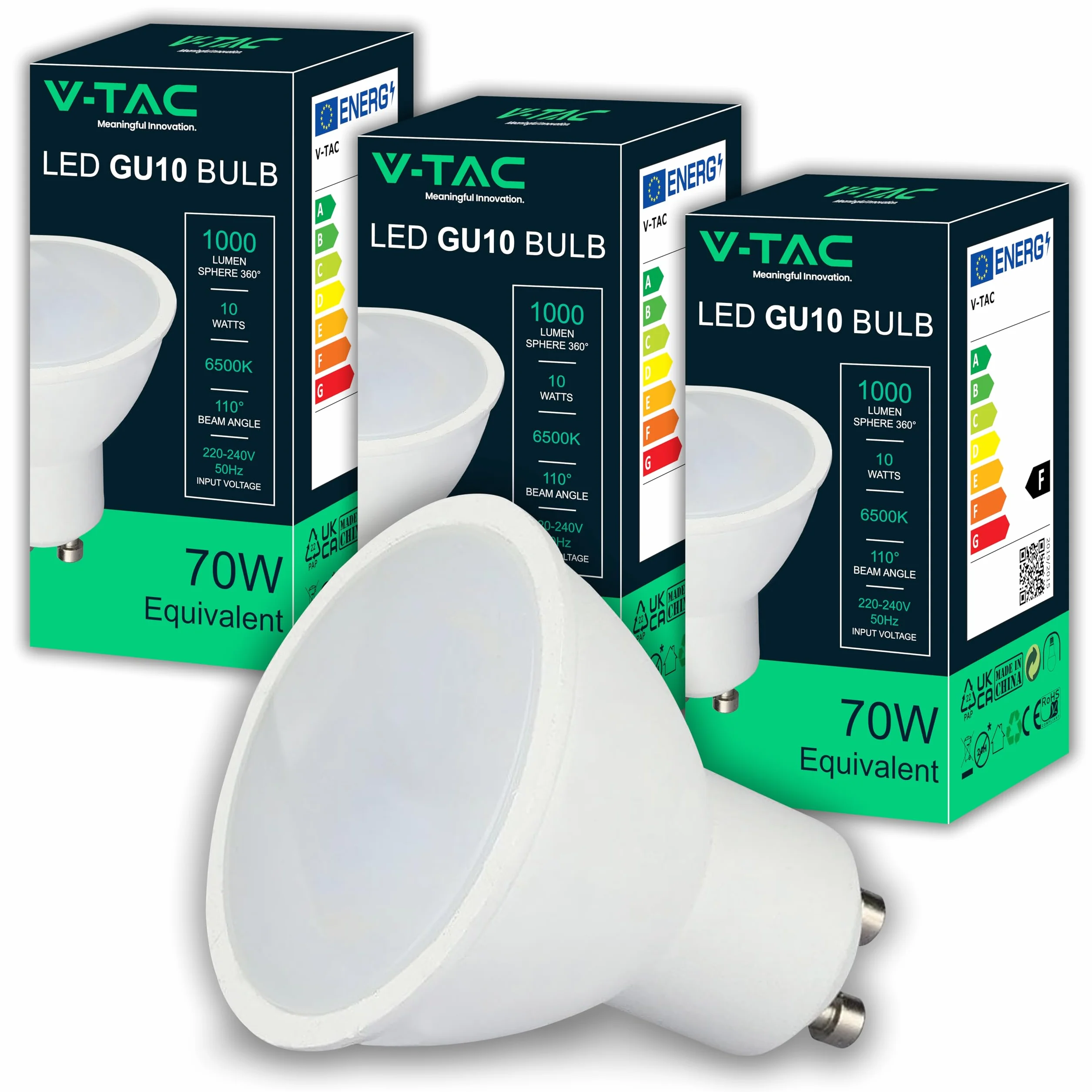 V-TAC Bombillas LED GU10 10W 1000 Lumen 6500K Blanco Frío Paquete 3
