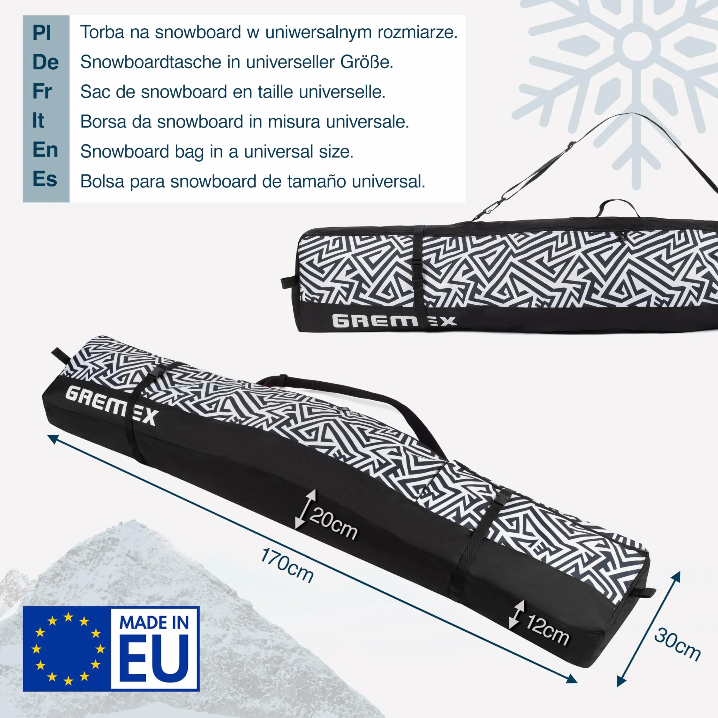 Bolsa para Snowboard 170 cm Impermeable Protectora Resistente Ligera