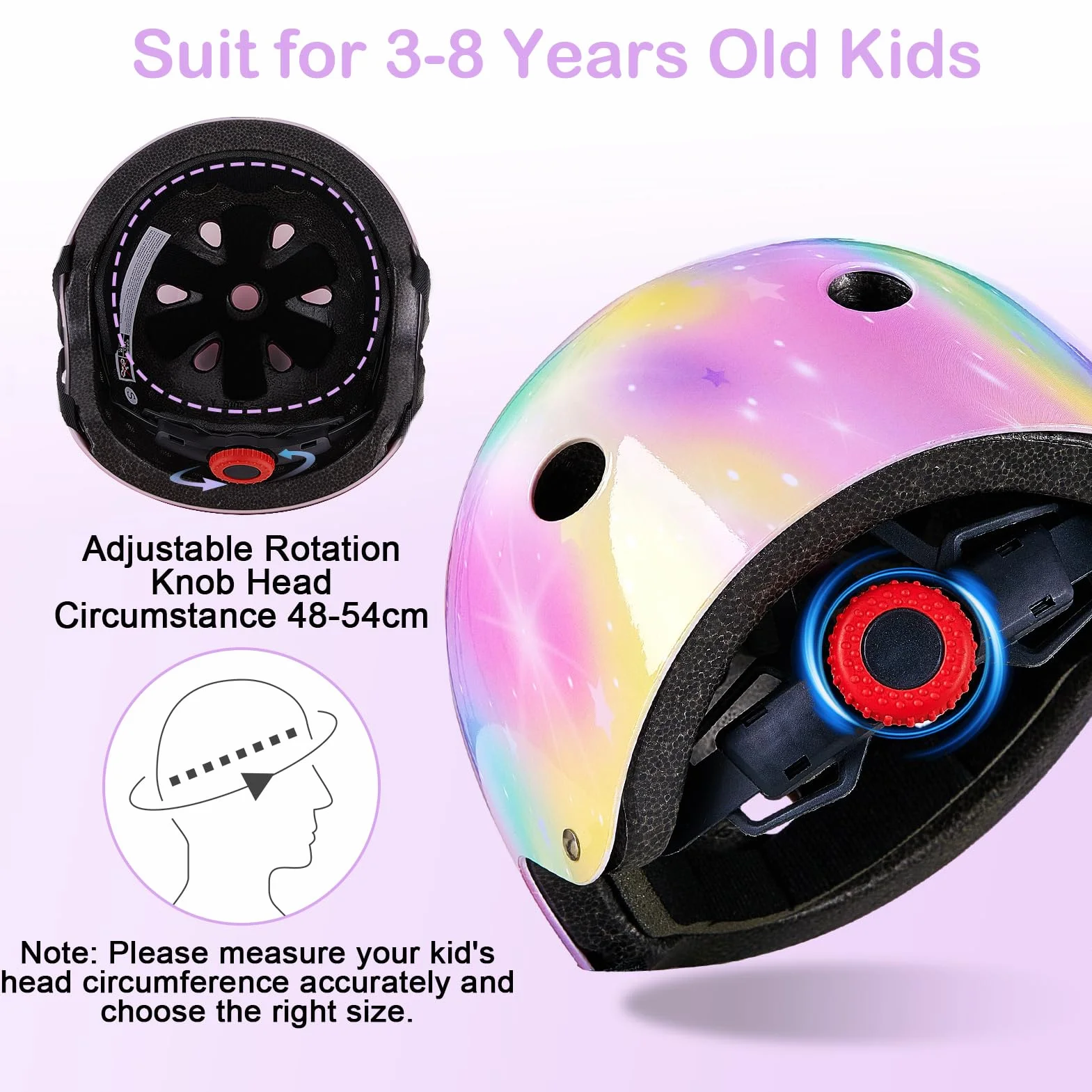 Casco Bicicleta Niño con Pegatinas DIY para Niñas Edad 3-8 Años Unicornio Rodilleras Coderas Equipo Protección Ajustable Ciclismo