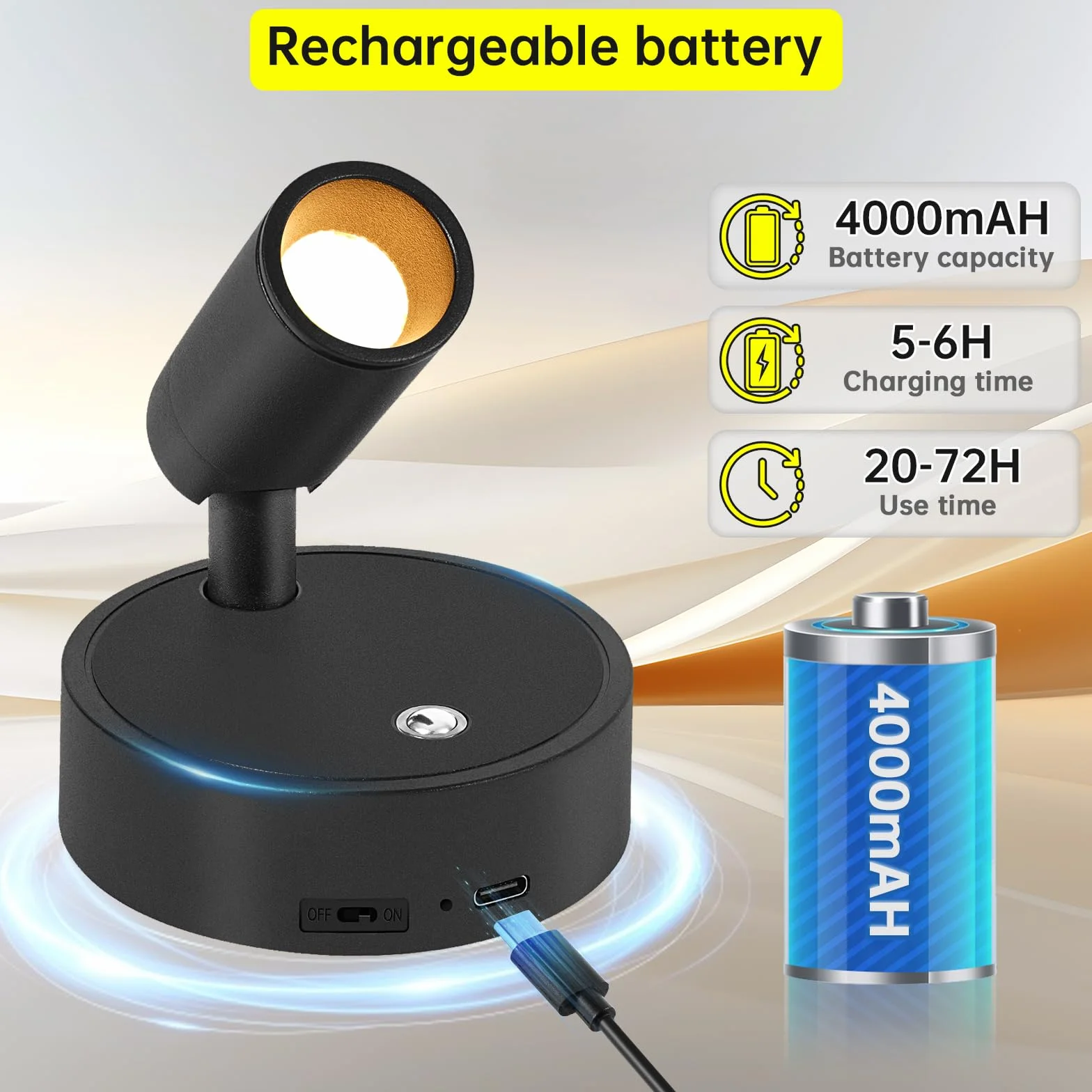 Kambo LED Lámpara de Pared Recargable 4000mAh con Control Remoto y Temporizador, 2 Pieza