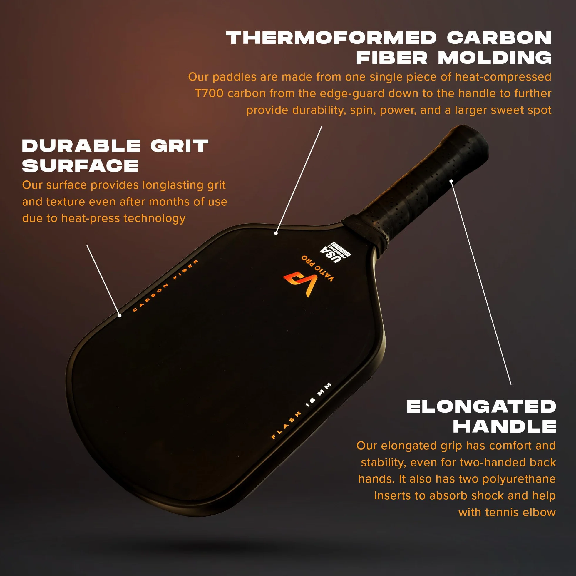 Vatic Pro Pala de Pickleball de Fibra de Carbono de 16 mm, termoformada con Paredes inyectadas de Espuma, Incluye Funda para la Pala