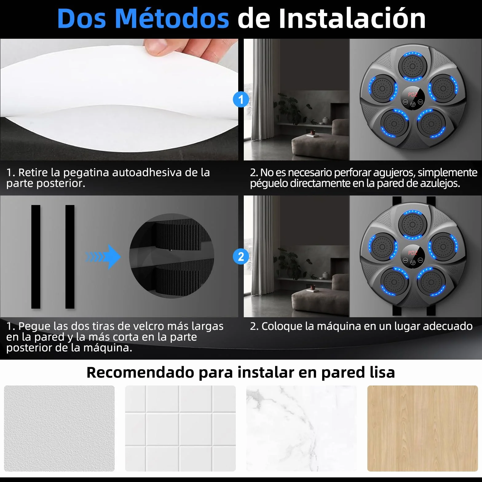 Máquina de Boxeo Musical Electrónico Profesional con Guantes Bluetooth 9 Velocidades Negro