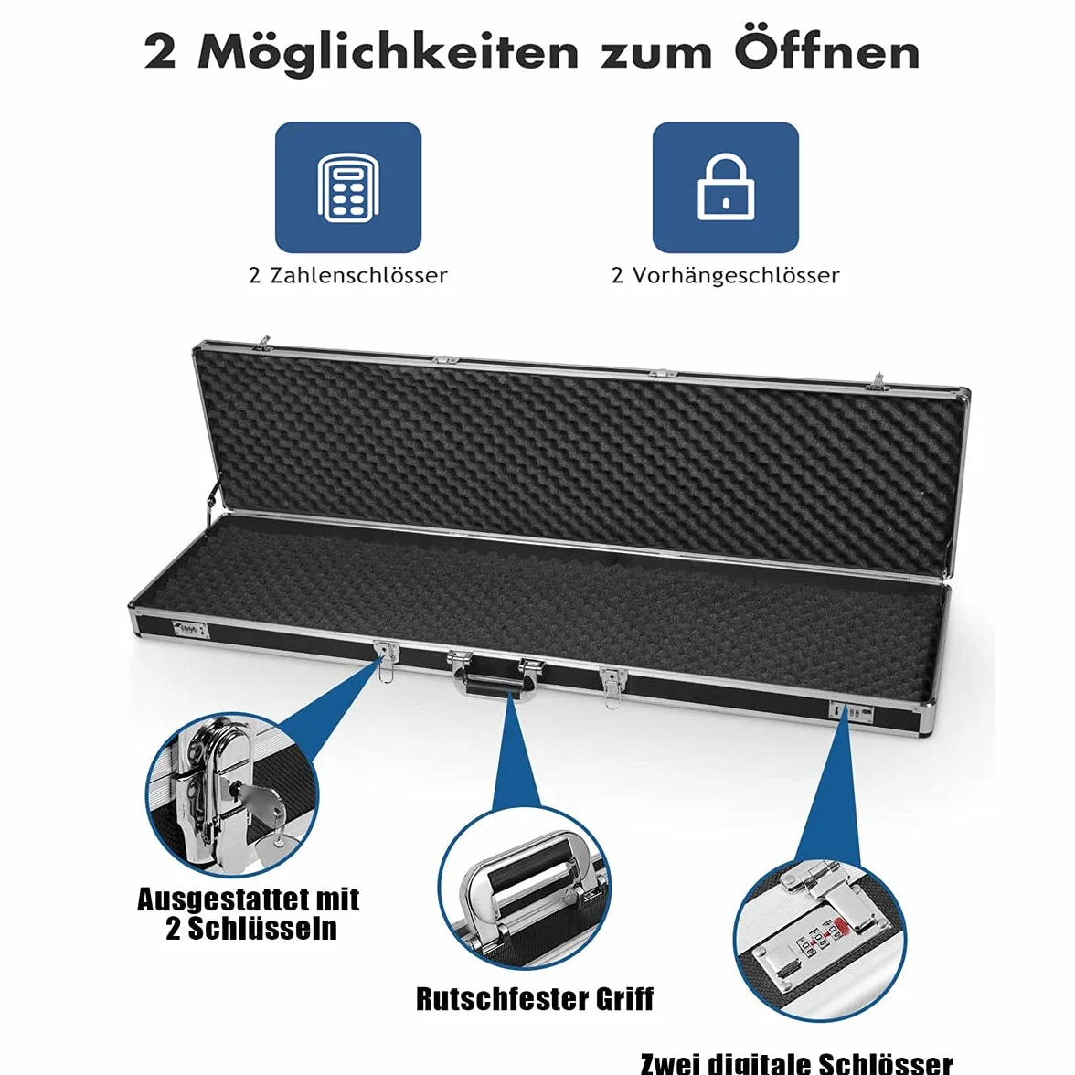 RELAX4LIFE Maletín para armas de aleación de aluminio, maletín para rifle, cerradura de combinación y candado, maletín de munición, cojín de esponja, maletín de aluminio con cerradura, maletín de