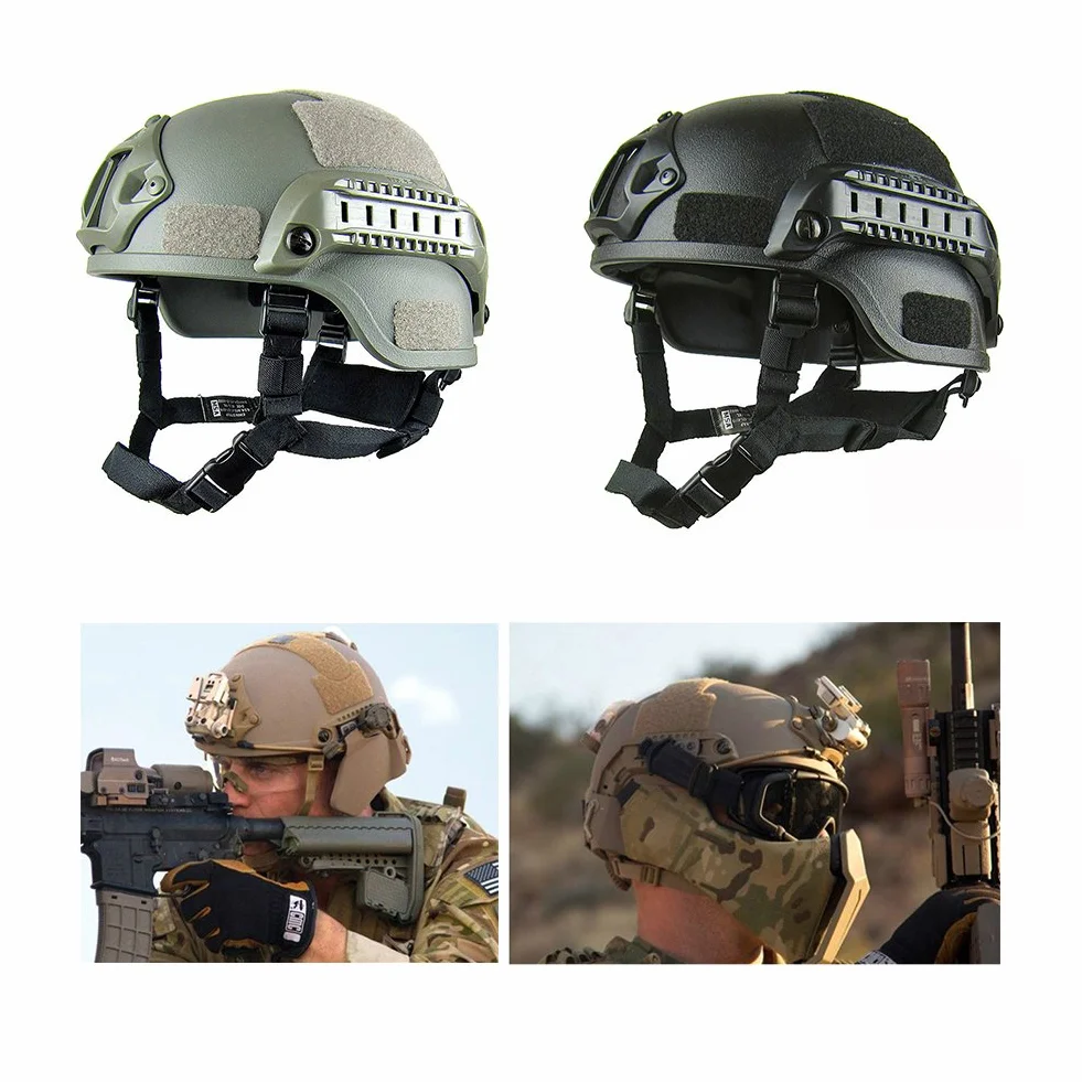 Casco de protección Airsoft, casco táctico militar versión MICH 2001 | Protección de cabeza unisex Airsoft Gear Paintball con soporte NVG y guías laterales para juegos CS al aire libre