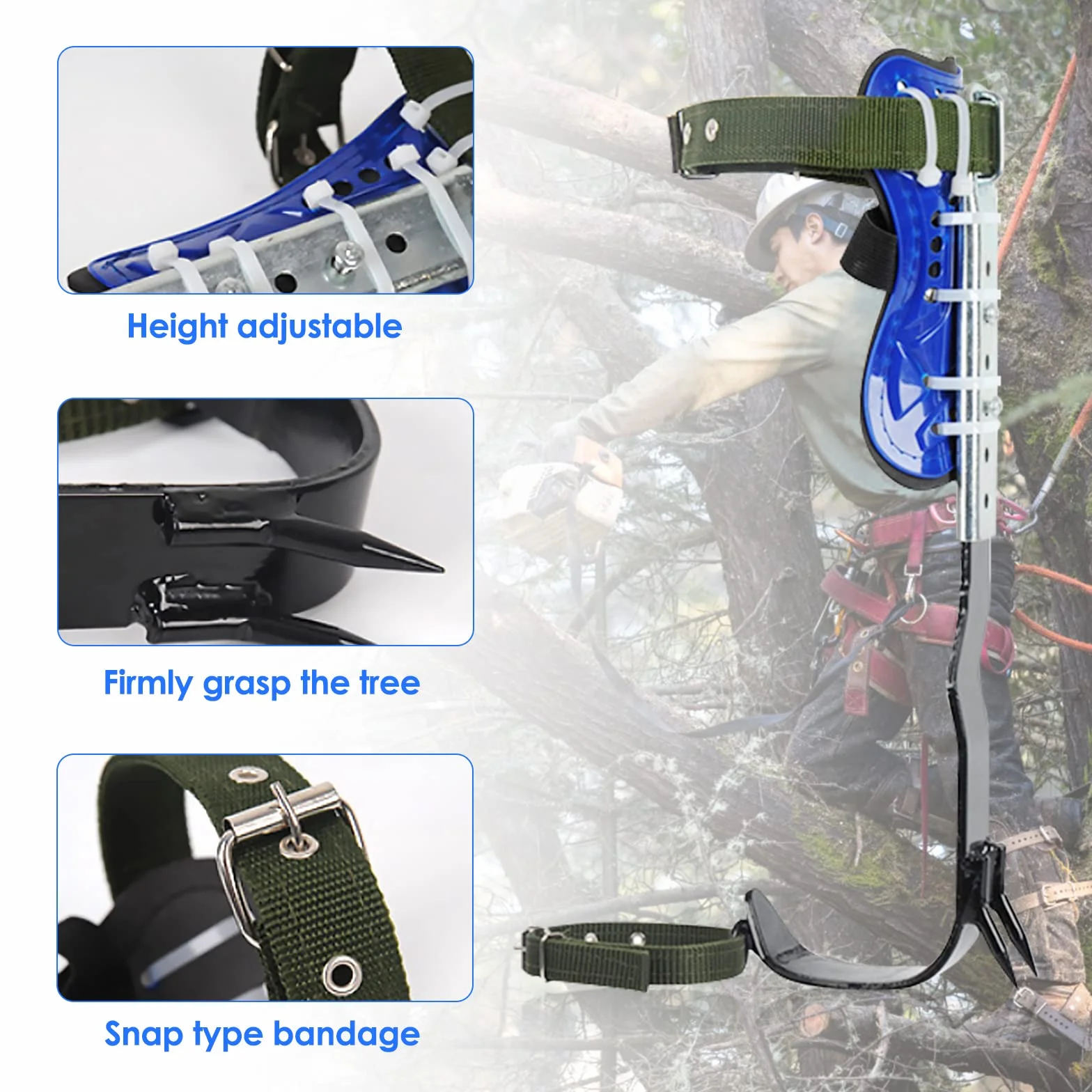 Crampones de árbol con 2 Engranajes y Correas de Seguridad de 5 Puntos, Juego de trepadores de árboles con crampones Altura Ajustable de la Pantorrilla, fácil de Usar para Recoger Frutas