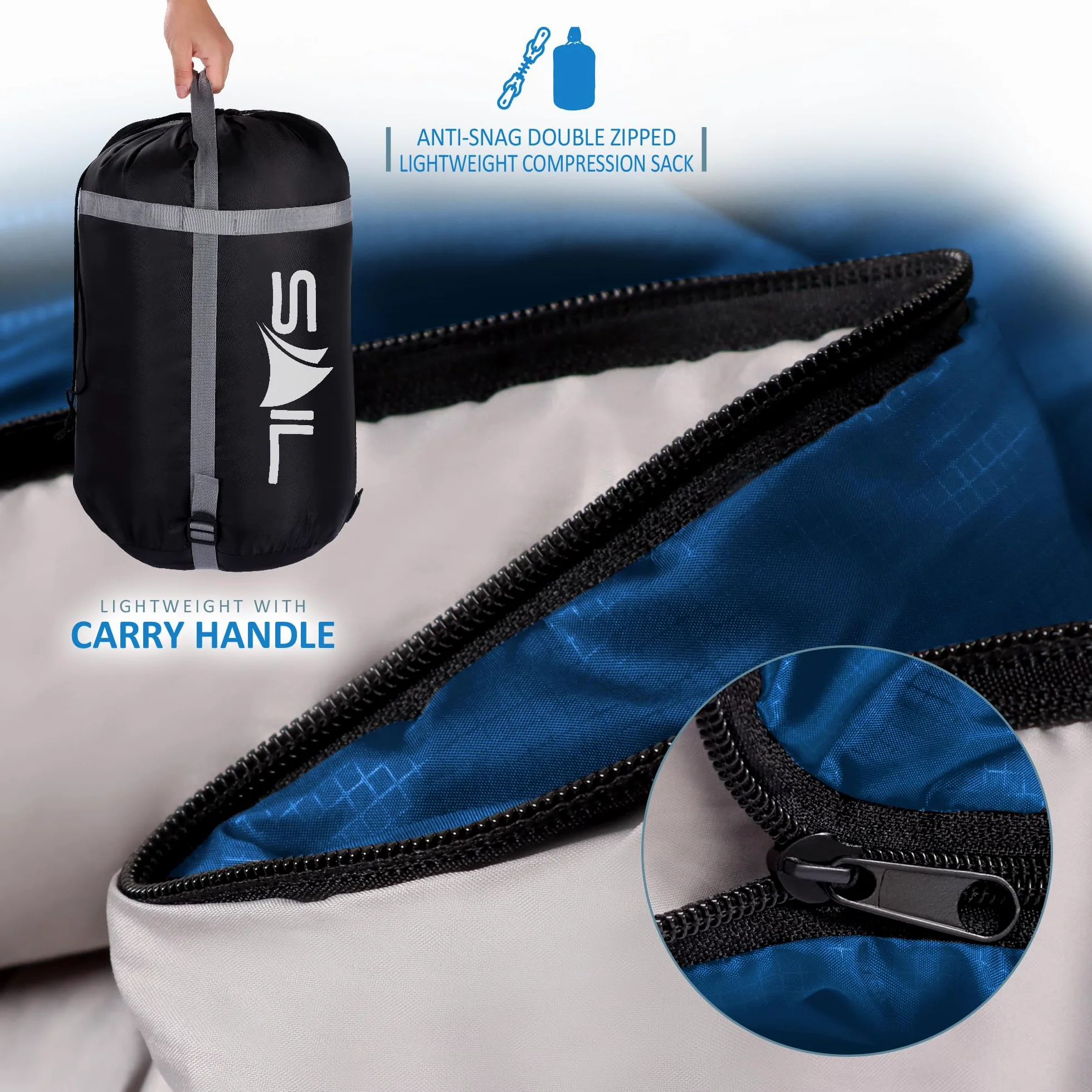 SAIL Saco de Dormir Doble con 2 Almohadas, Extra Grande para 3-4 Estaciones, Ligero, Impermeable, Uso en Interiores y Exteriores, para Adultos, para Senderismo, mochileros y Camping