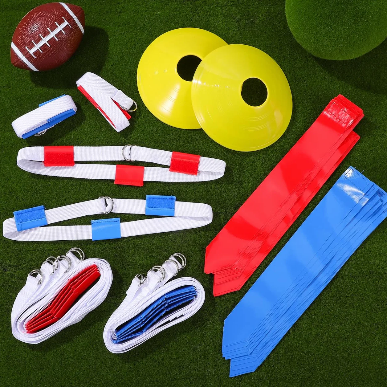 VORCOOL 16 Pcs Set de Fútbol con Bandera 12 cinturones 4 conos Accesorios de Entrenamiento para Jugadores de Fútbol